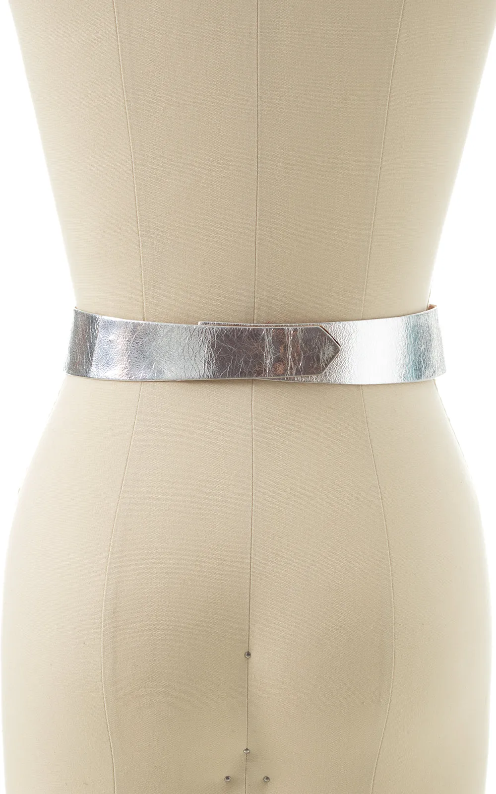1950s Beaded Silver Leather Cinch Belt | small