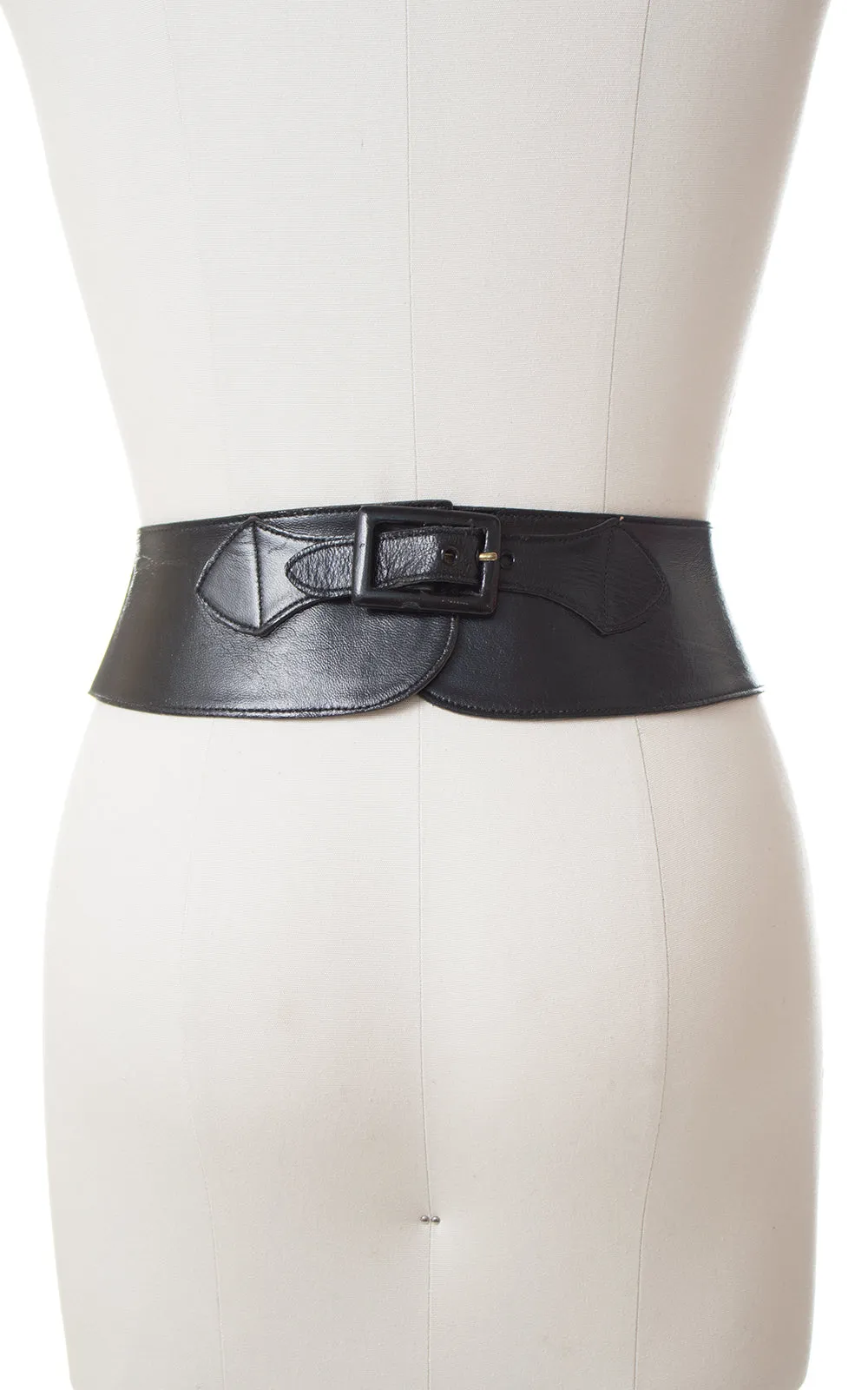 1950s Double Bow Black Leather Cinch Belt | small