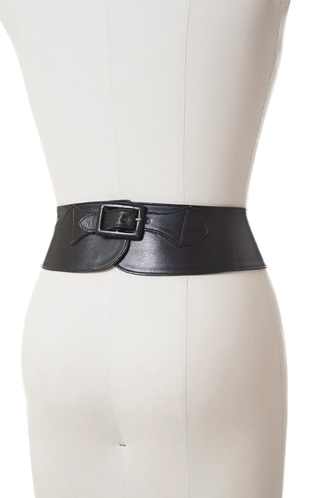 1950s Double Bow Black Leather Cinch Belt | small