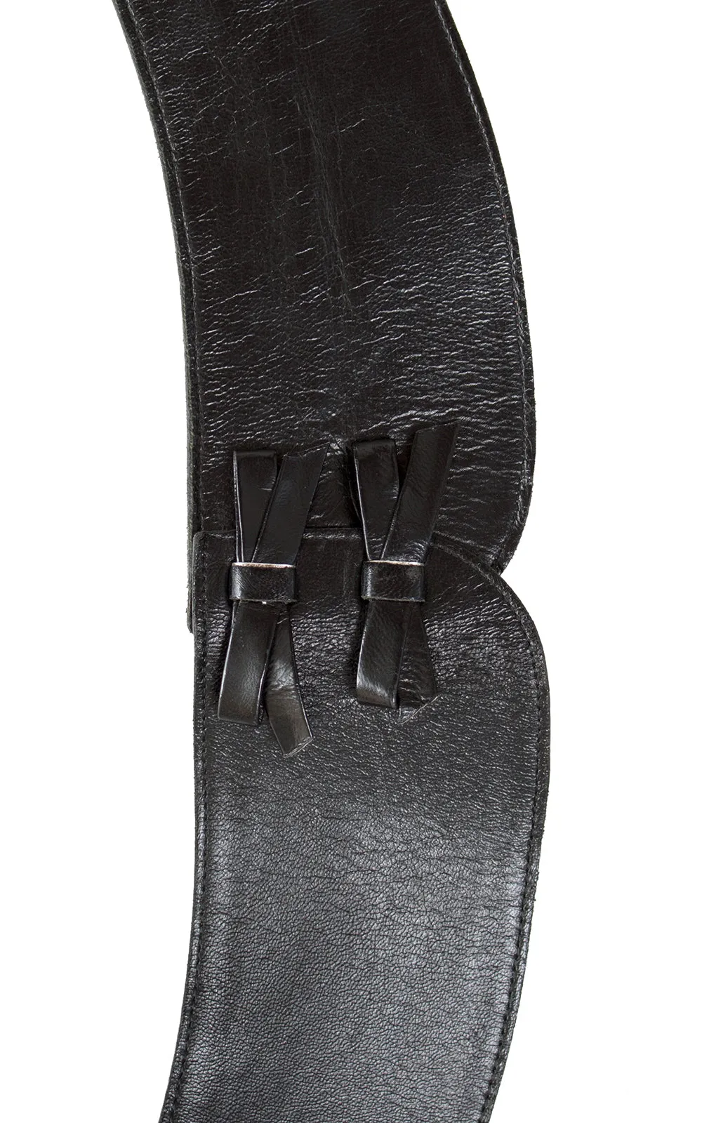 1950s Double Bow Black Leather Cinch Belt | small