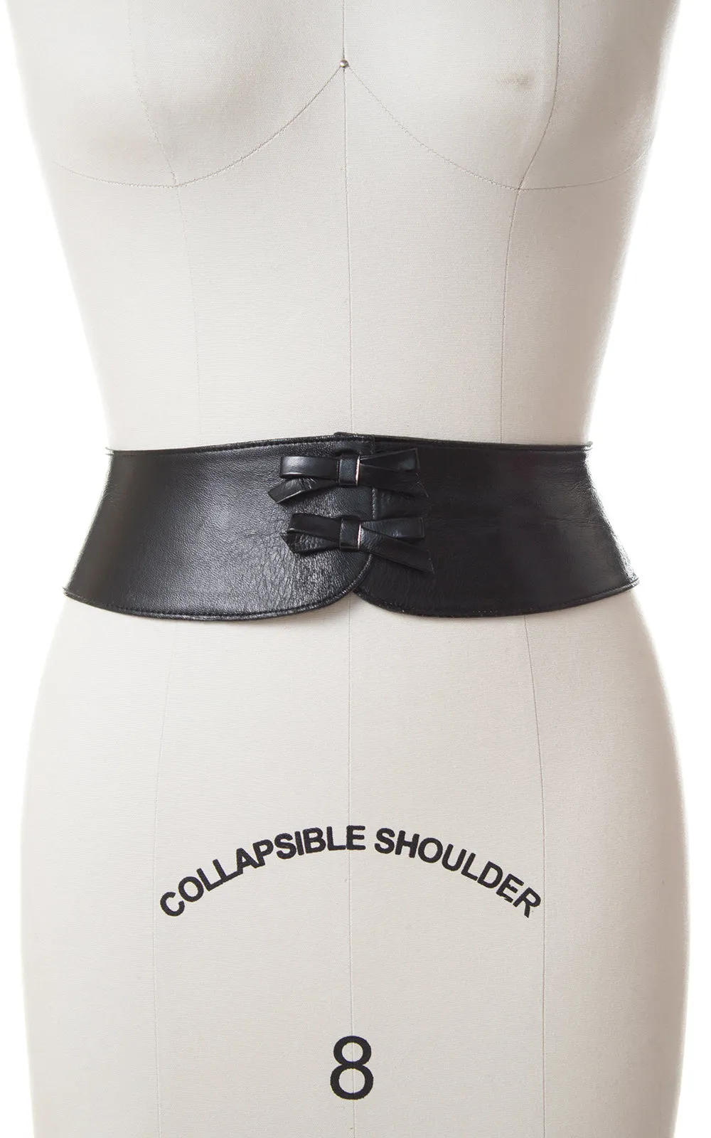 1950s Double Bow Black Leather Cinch Belt | small