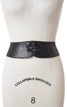 1950s Double Bow Black Leather Cinch Belt | small