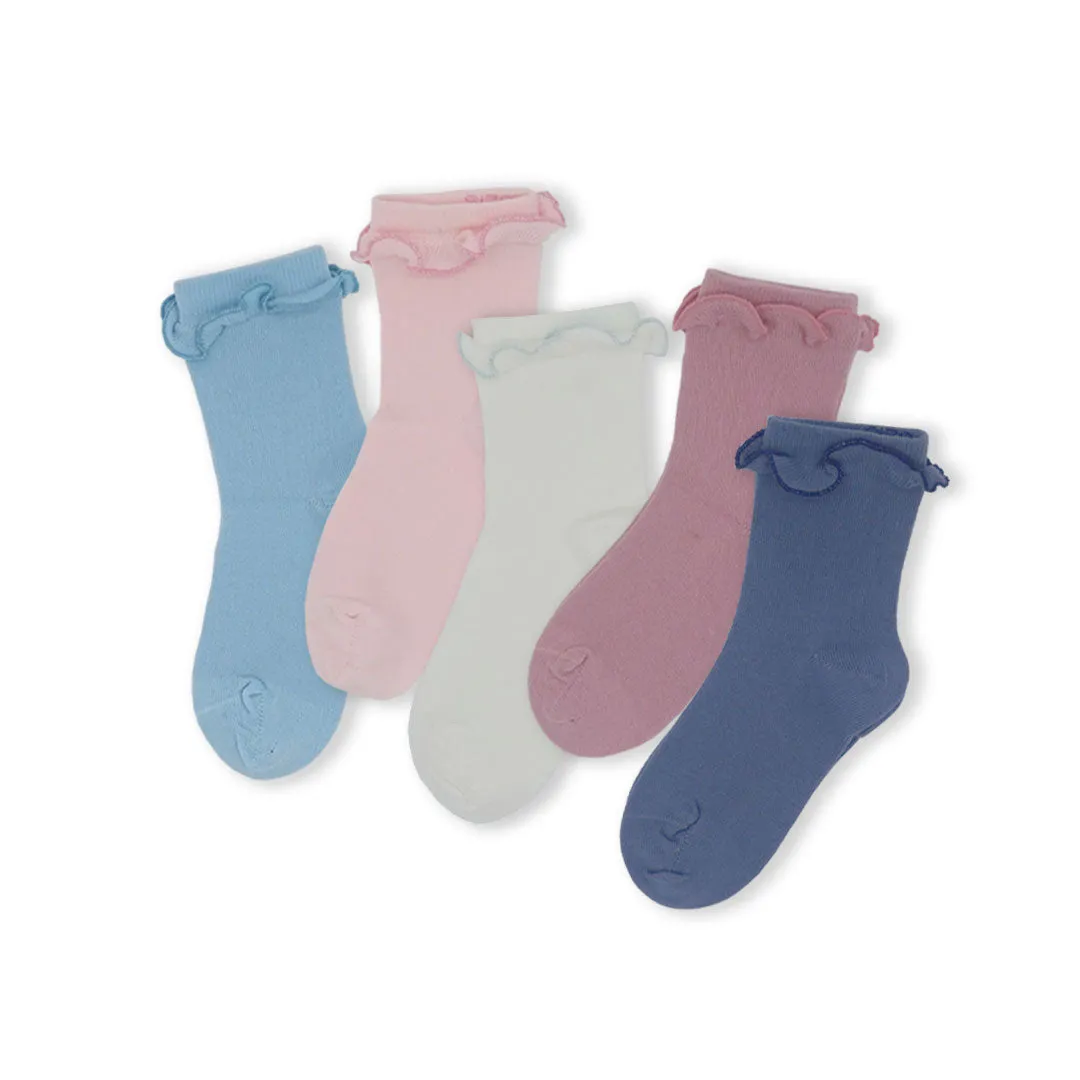 5pk Cotton Frilly Ankle Socks - Pastel