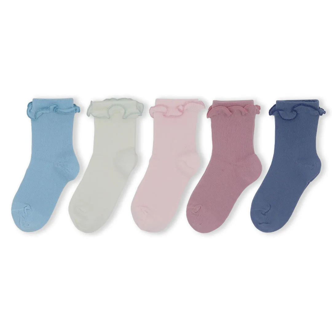 5pk Cotton Frilly Ankle Socks - Pastel