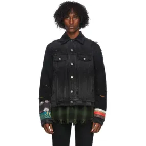 AMIRI Black Denim Patch Scarves Trucker Jacket