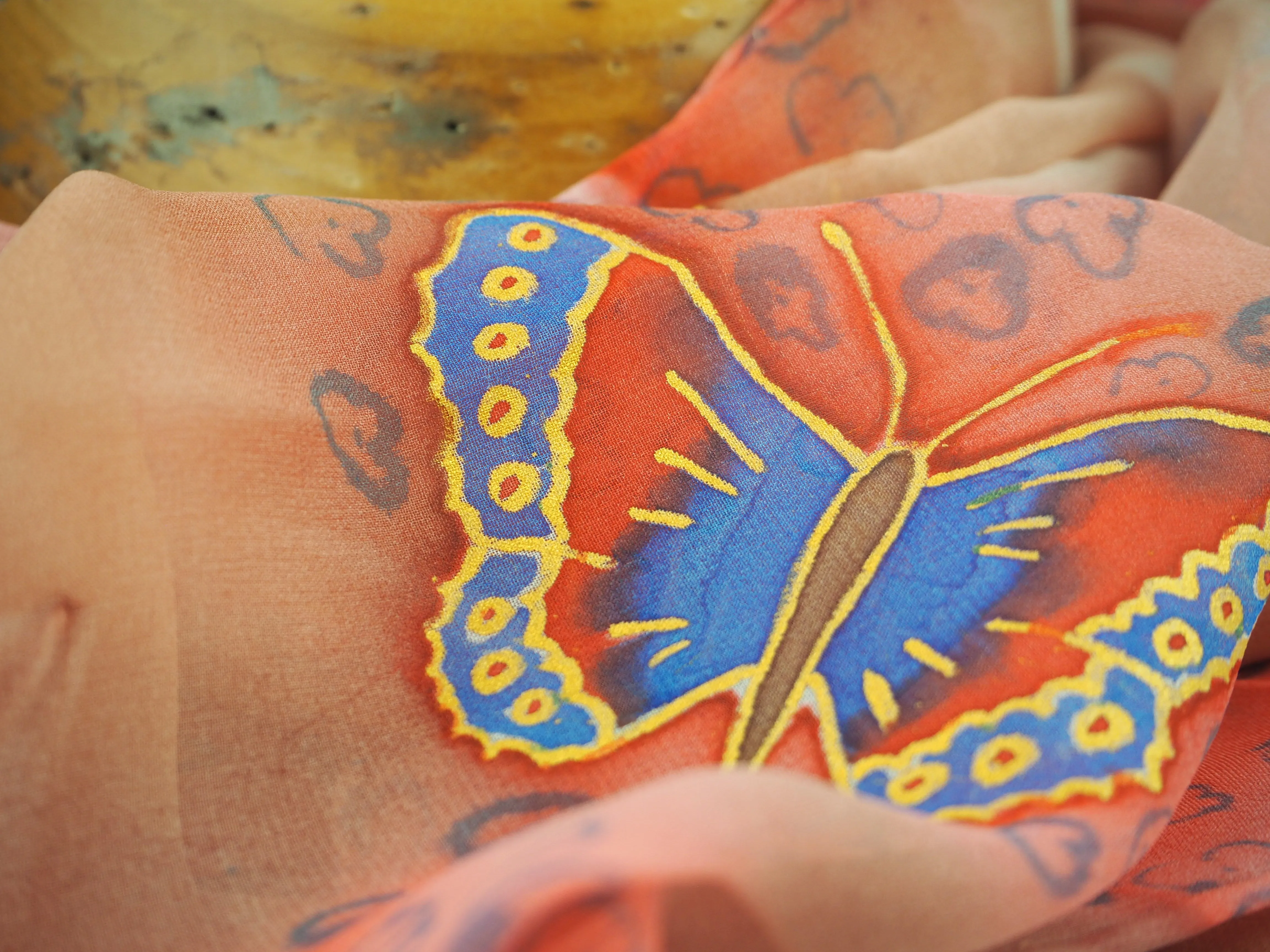 Bassett Watts, Louise - Pink and Brown With Blue and Yellow Butterflies