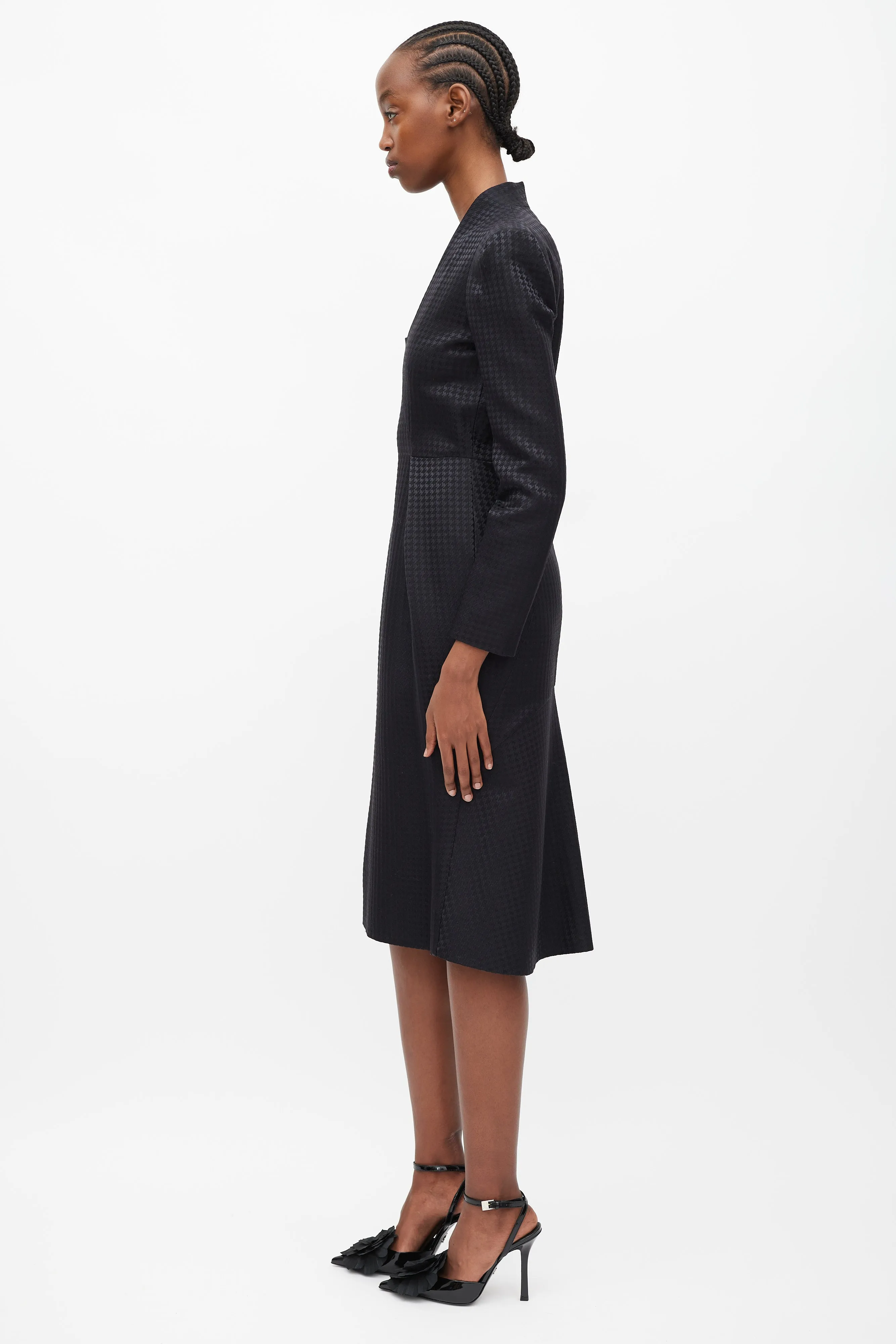 Black Houndstooth Square Neck Maxi Dress