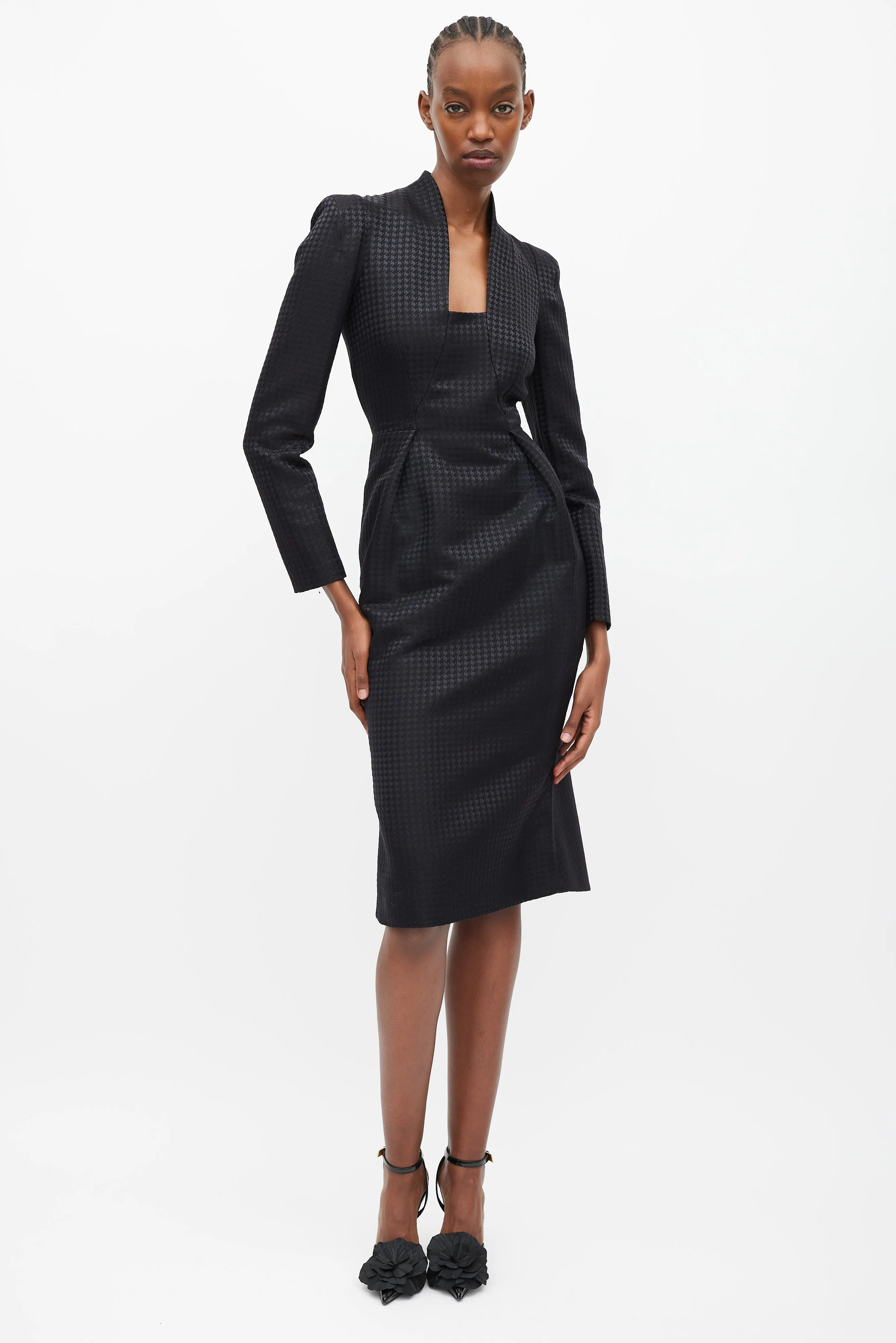 Black Houndstooth Square Neck Maxi Dress