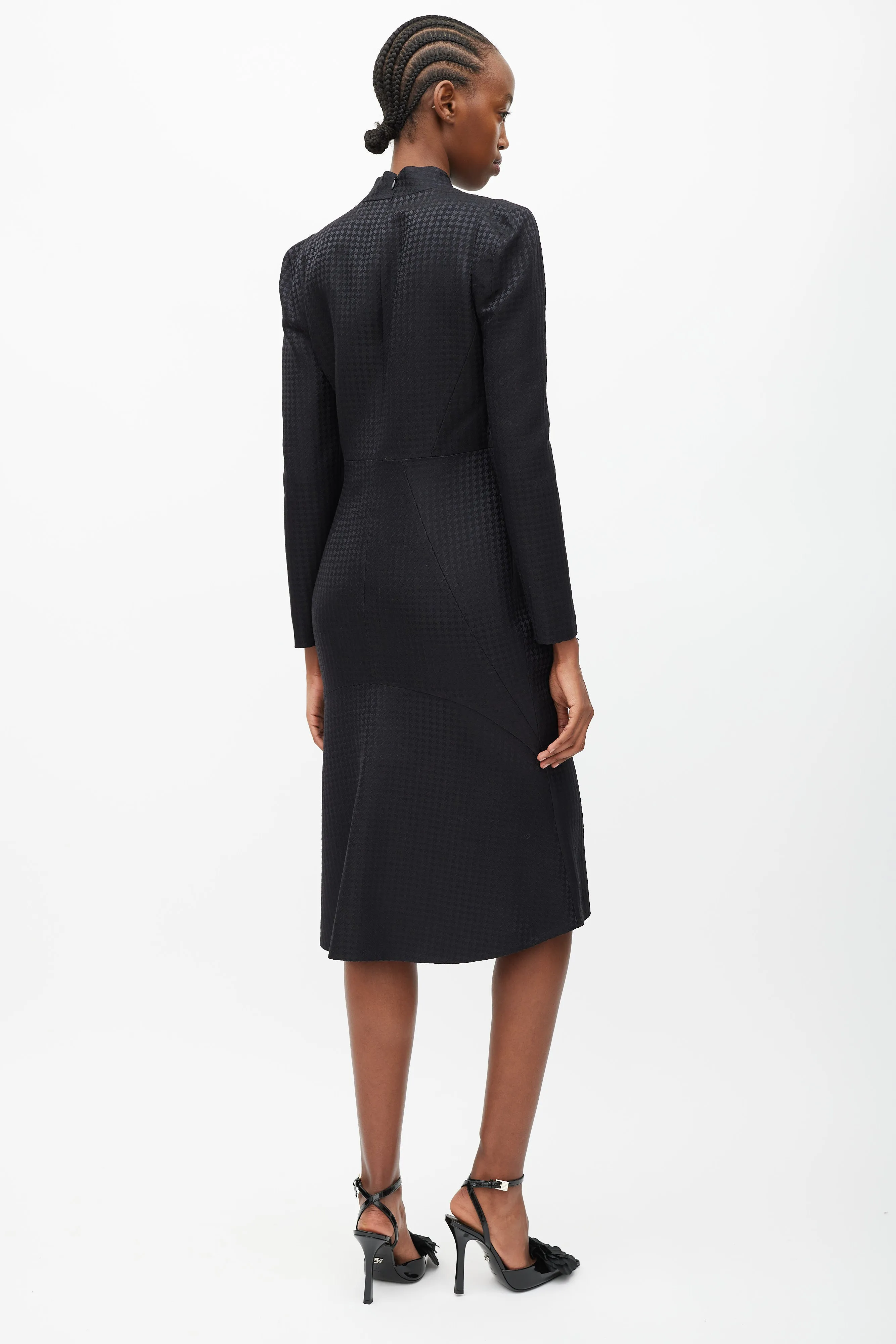 Black Houndstooth Square Neck Maxi Dress