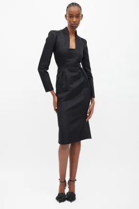 Black Houndstooth Square Neck Maxi Dress