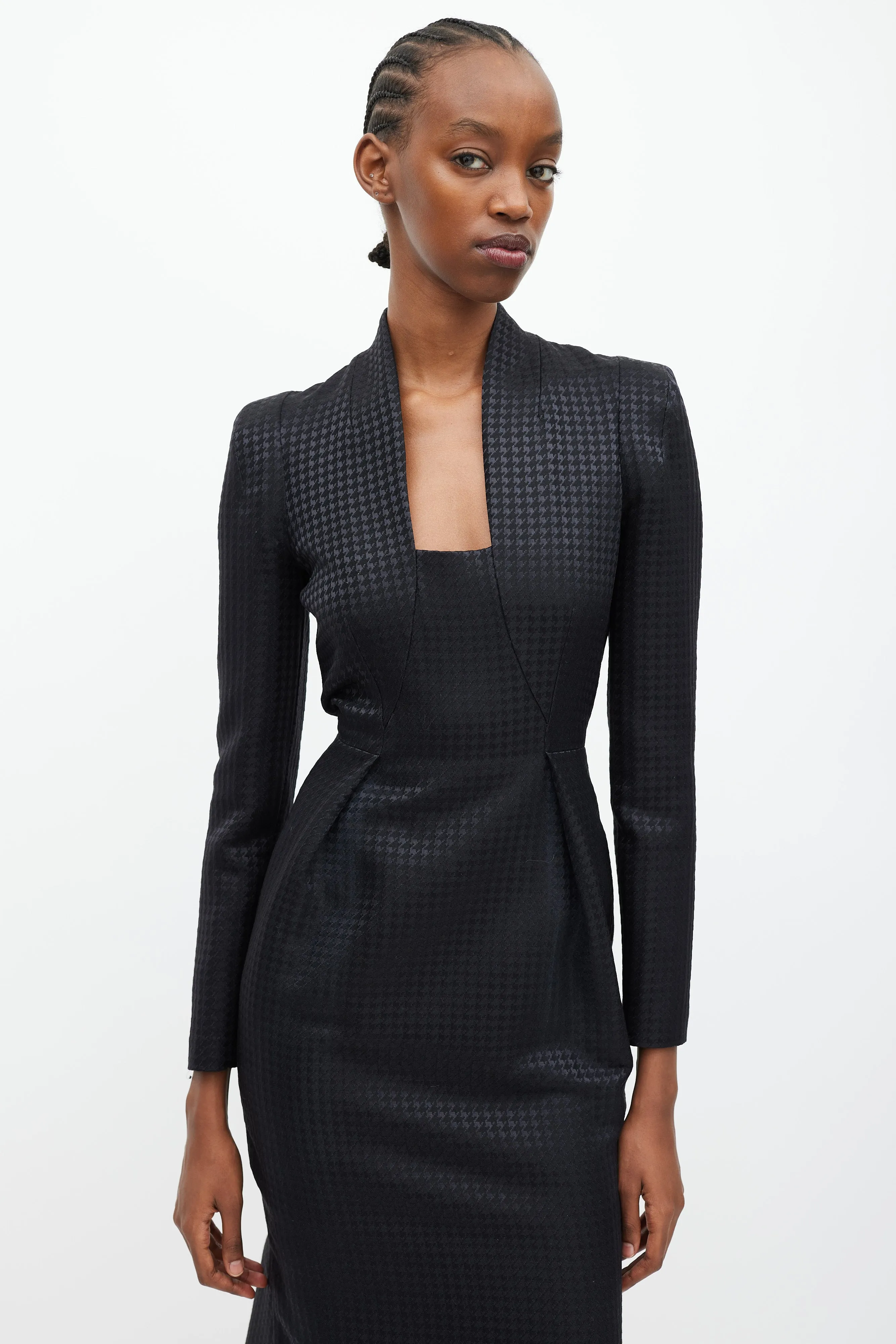 Black Houndstooth Square Neck Maxi Dress