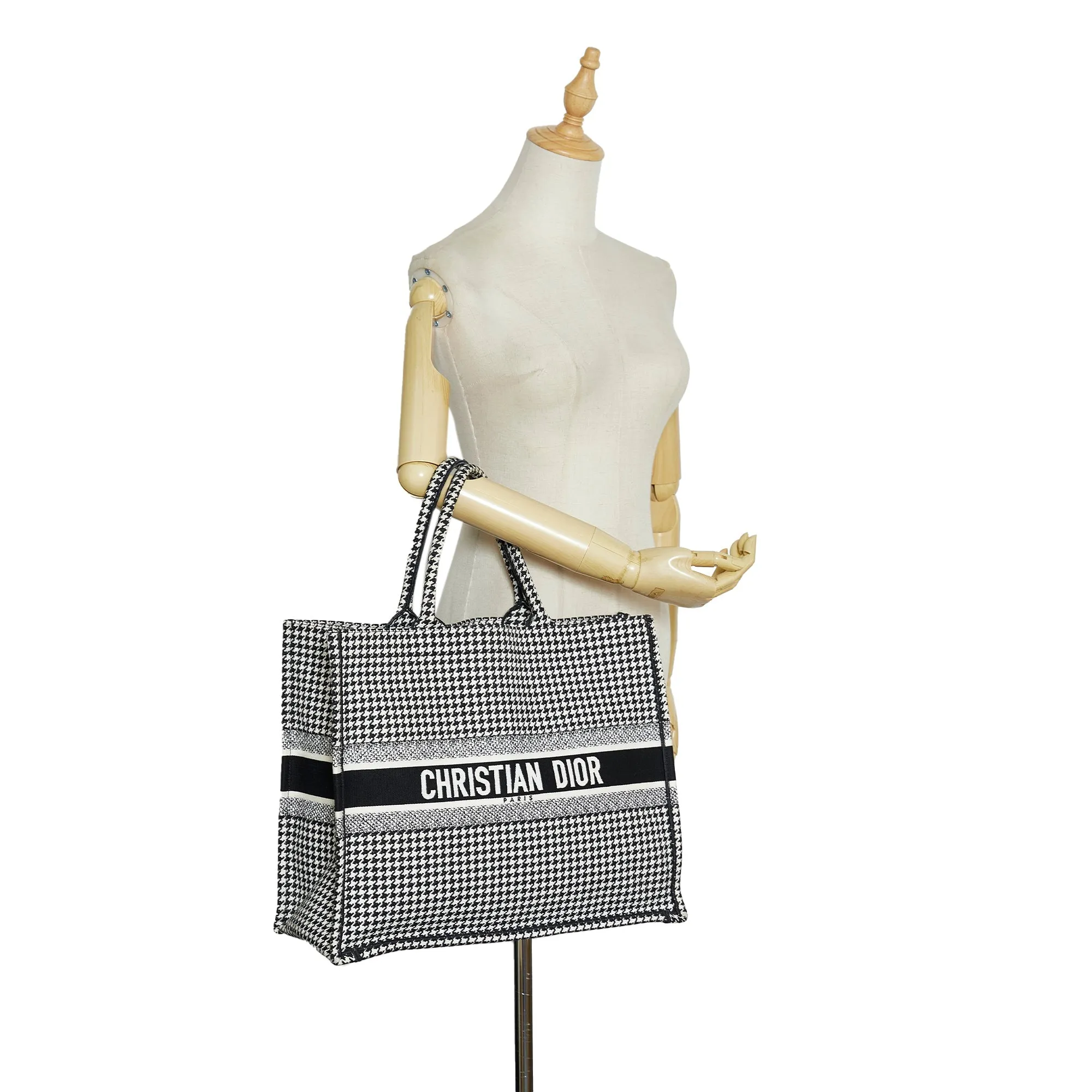 Dior Book Tote Houndstooth Embroidered Bicolor Canvas