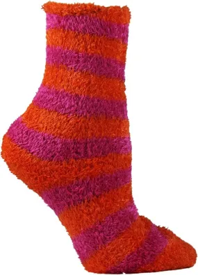 Fuchsia and Orange Stripe Soft & Fuzzy Socks (Women's)
