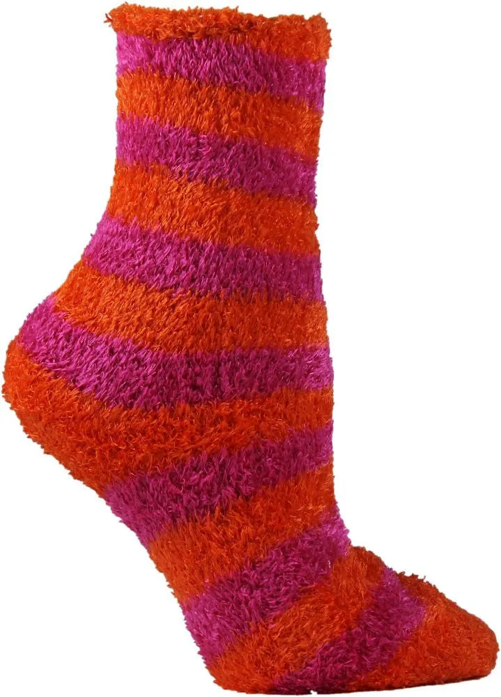 Fuchsia and Orange Stripe Soft & Fuzzy Socks (Women's)