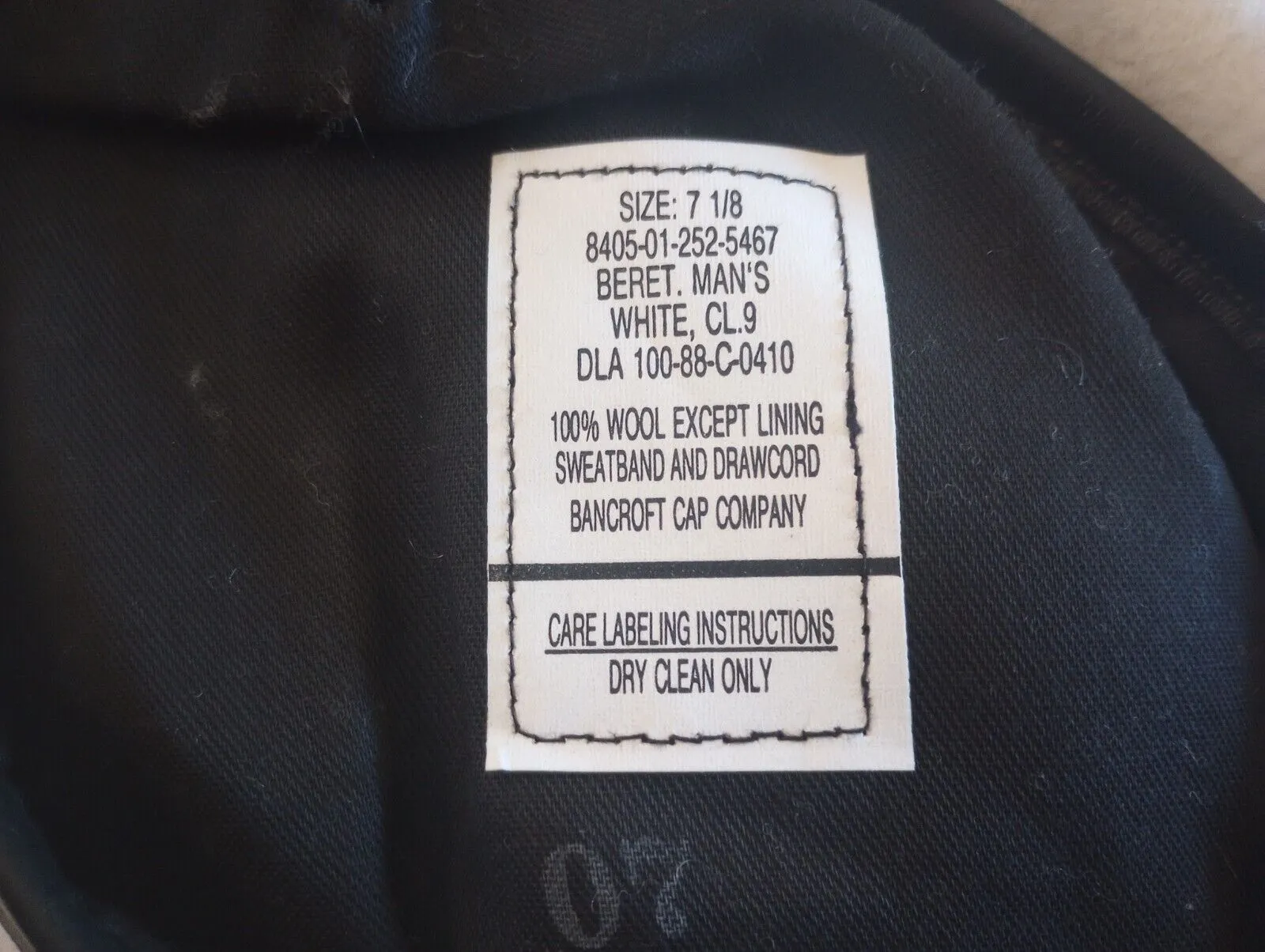GENUINE U.S MILITARY ISSUE WHITE BERET WOOL BANCROFT  7 1/8  MEDIUM NEW USA MADE