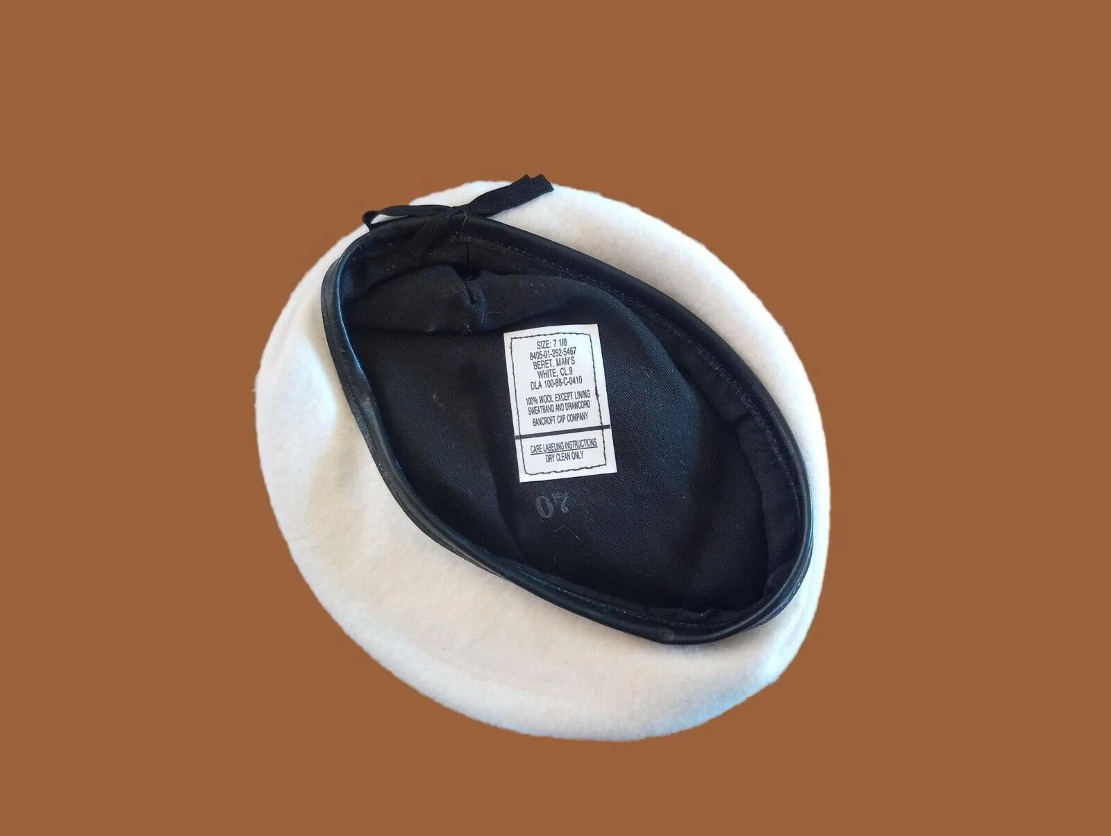 GENUINE U.S MILITARY ISSUE WHITE BERET WOOL BANCROFT  7 1/8  MEDIUM NEW USA MADE