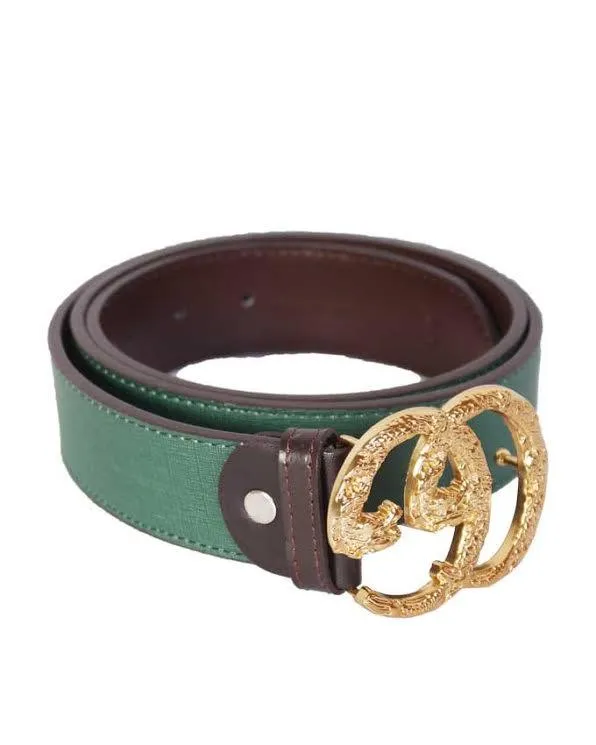 Gold Interlocking G Buckle With Snake Print Green