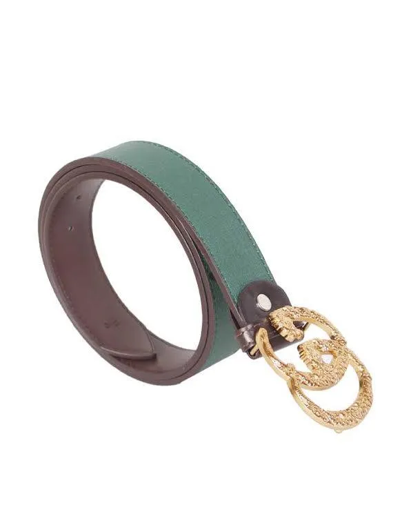 Gold Interlocking G Buckle With Snake Print Green