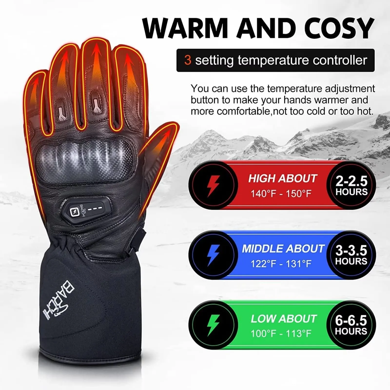 Heated Motorcycle Gloves - Microcarbon Fiber Warmth for Winter
