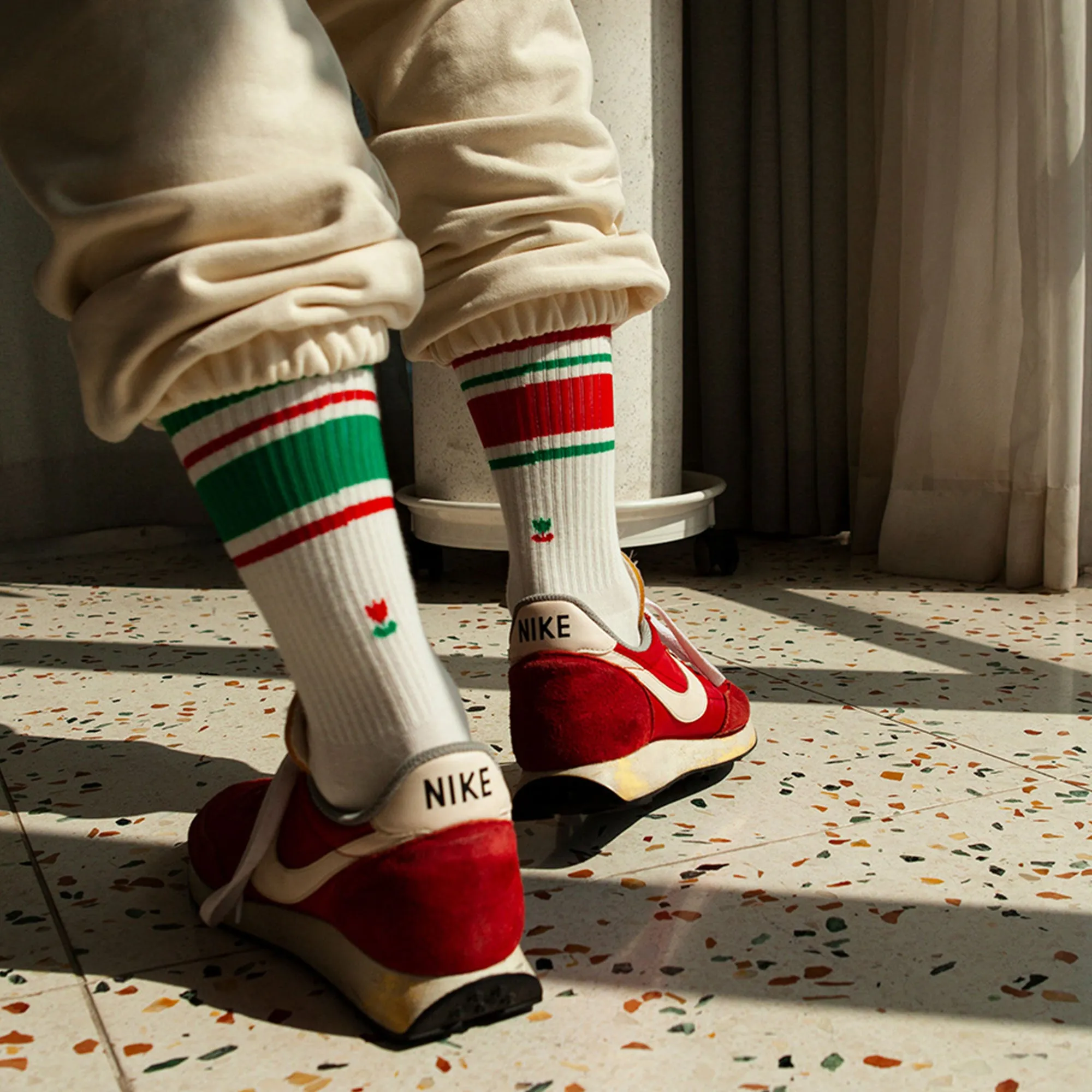 Men's Mismatched Vintage Stripe Socks - Red, Green, & White