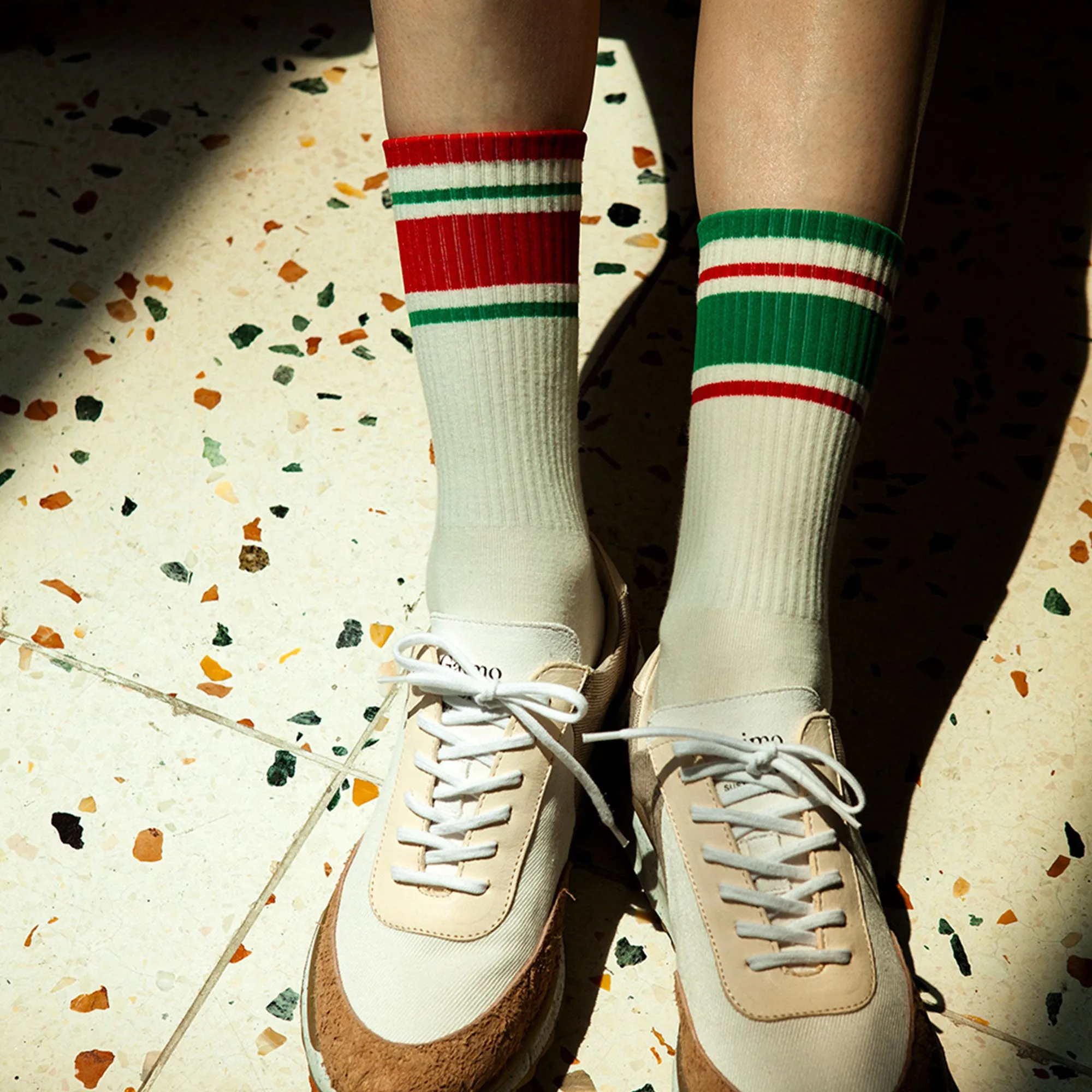 Men's Mismatched Vintage Stripe Socks - Red, Green, & White