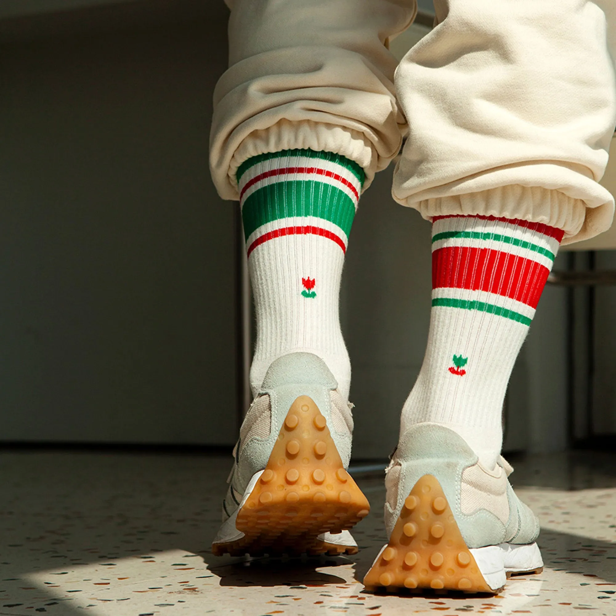 Men's Mismatched Vintage Stripe Socks - Red, Green, & White