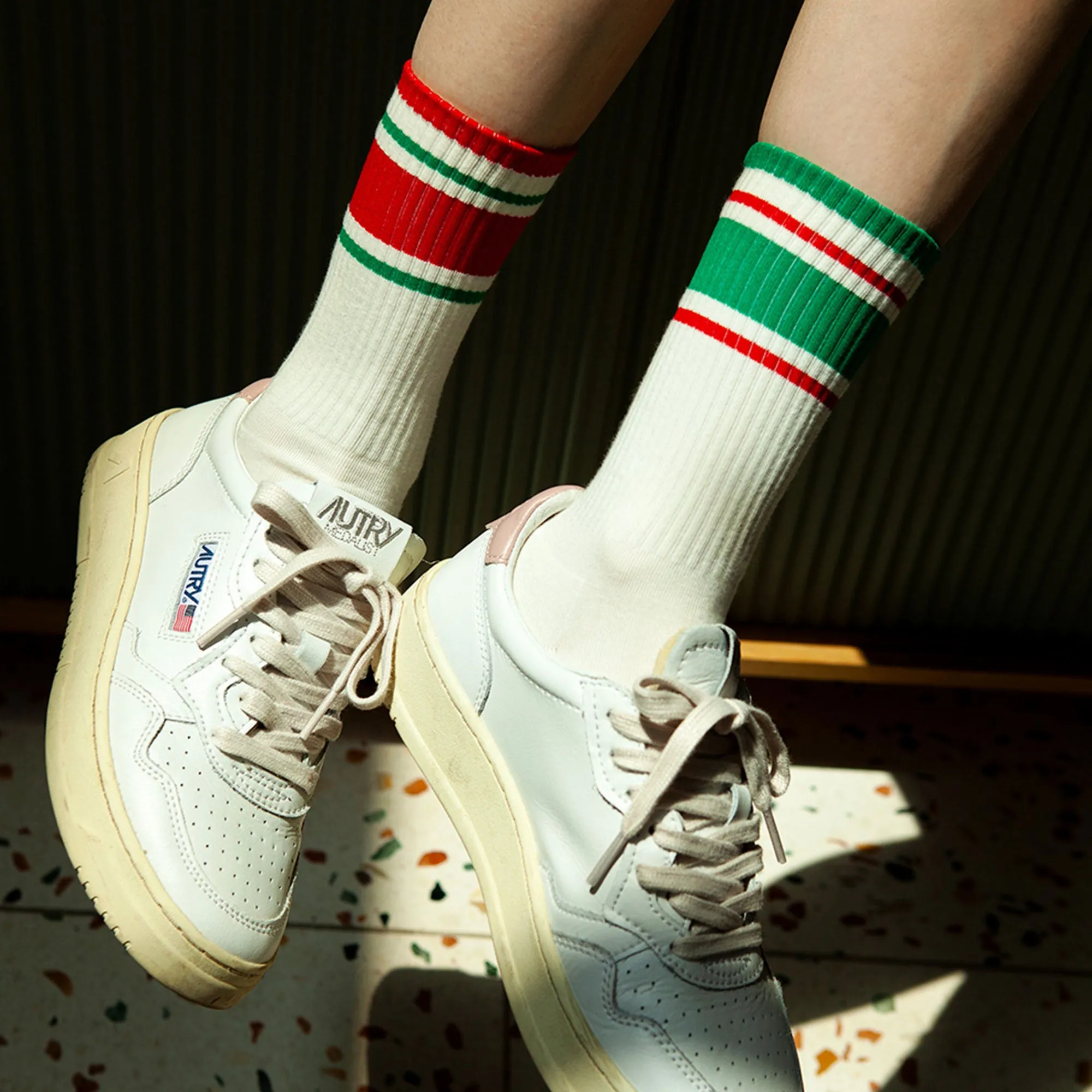 Men's Mismatched Vintage Stripe Socks - Red, Green, & White
