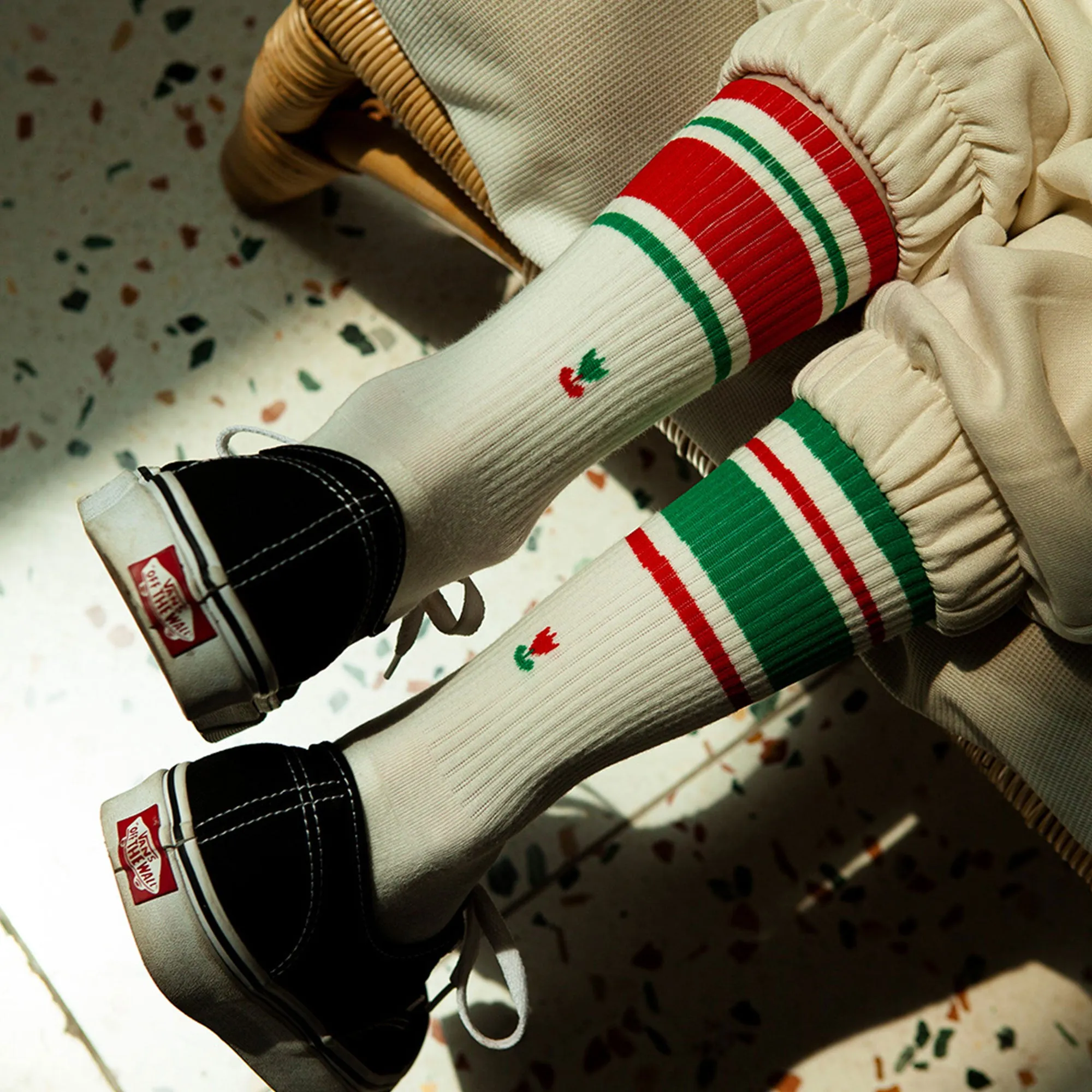 Men's Mismatched Vintage Stripe Socks - Red, Green, & White