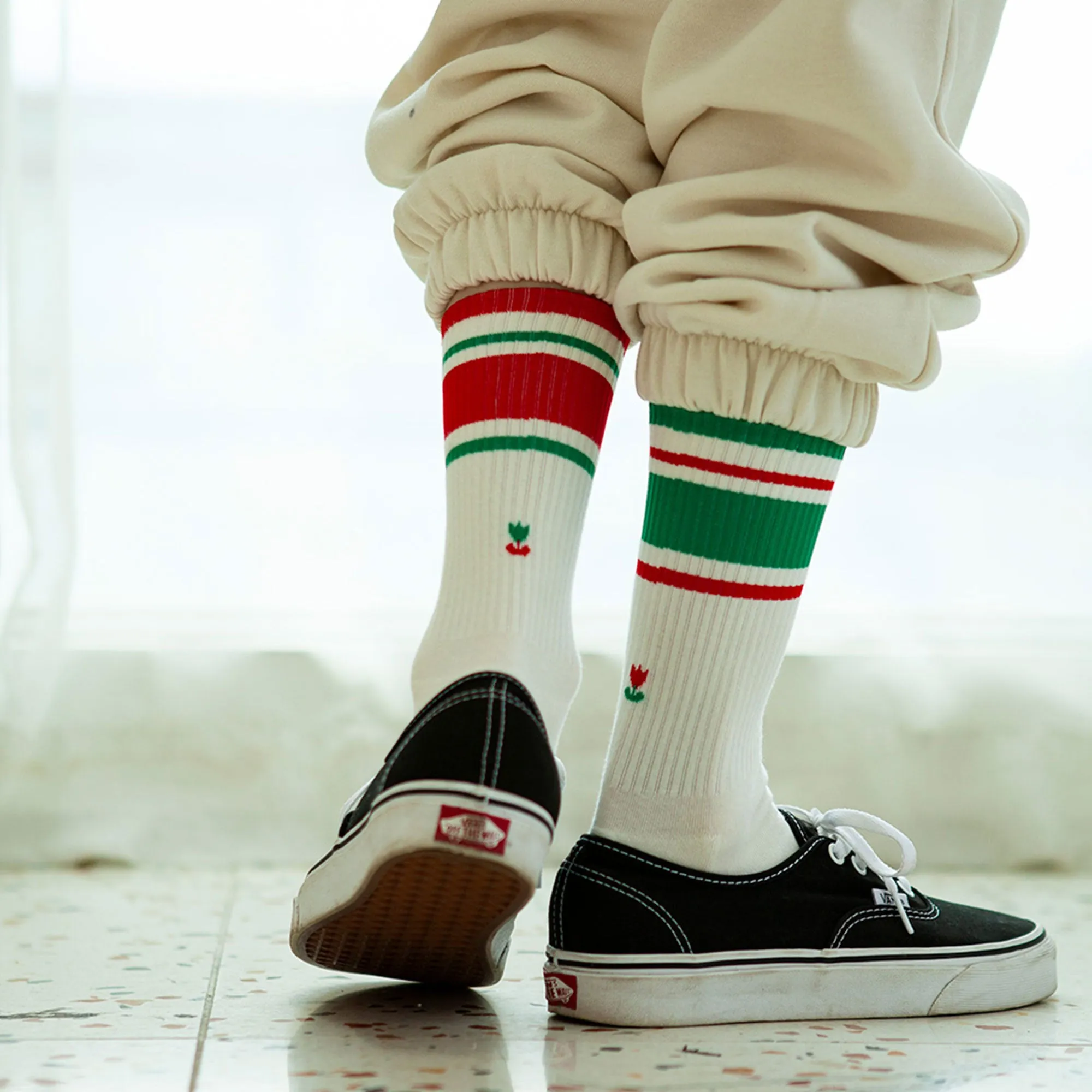 Men's Mismatched Vintage Stripe Socks - Red, Green, & White