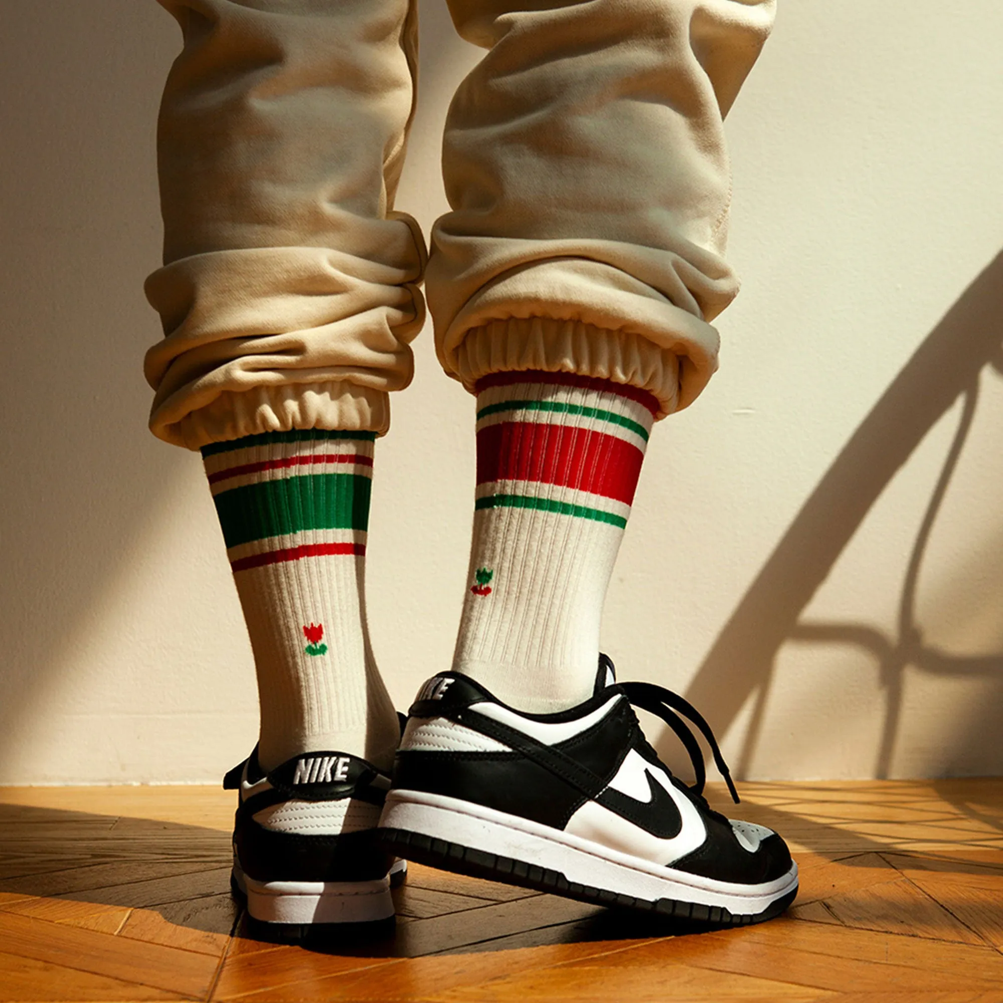 Men's Mismatched Vintage Stripe Socks - Red, Green, & White