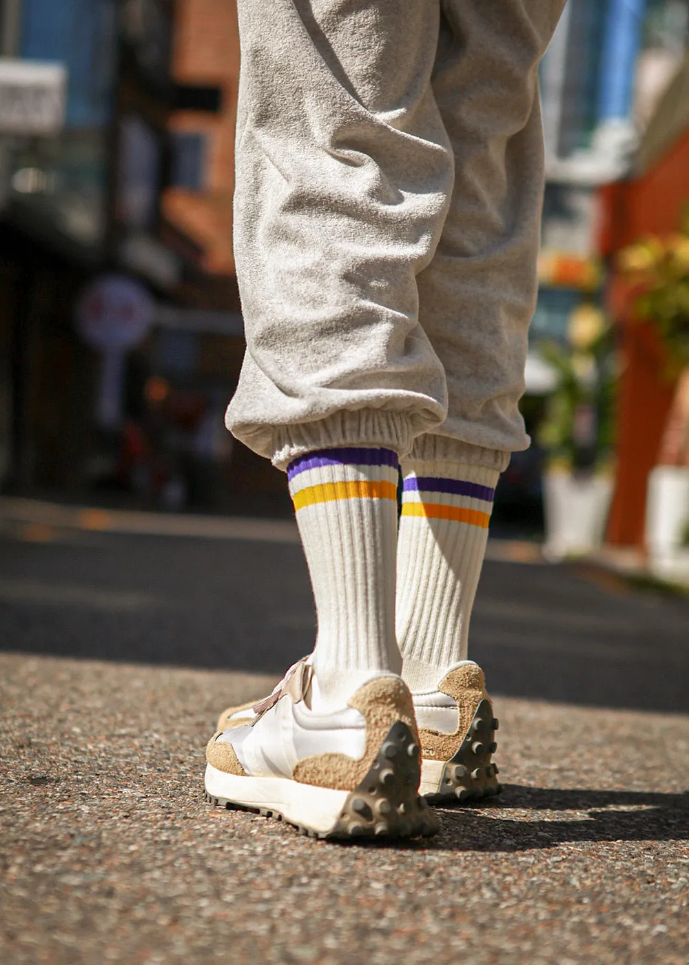 Men's Vintage Stripe Socks - Purple, Yellow, & White