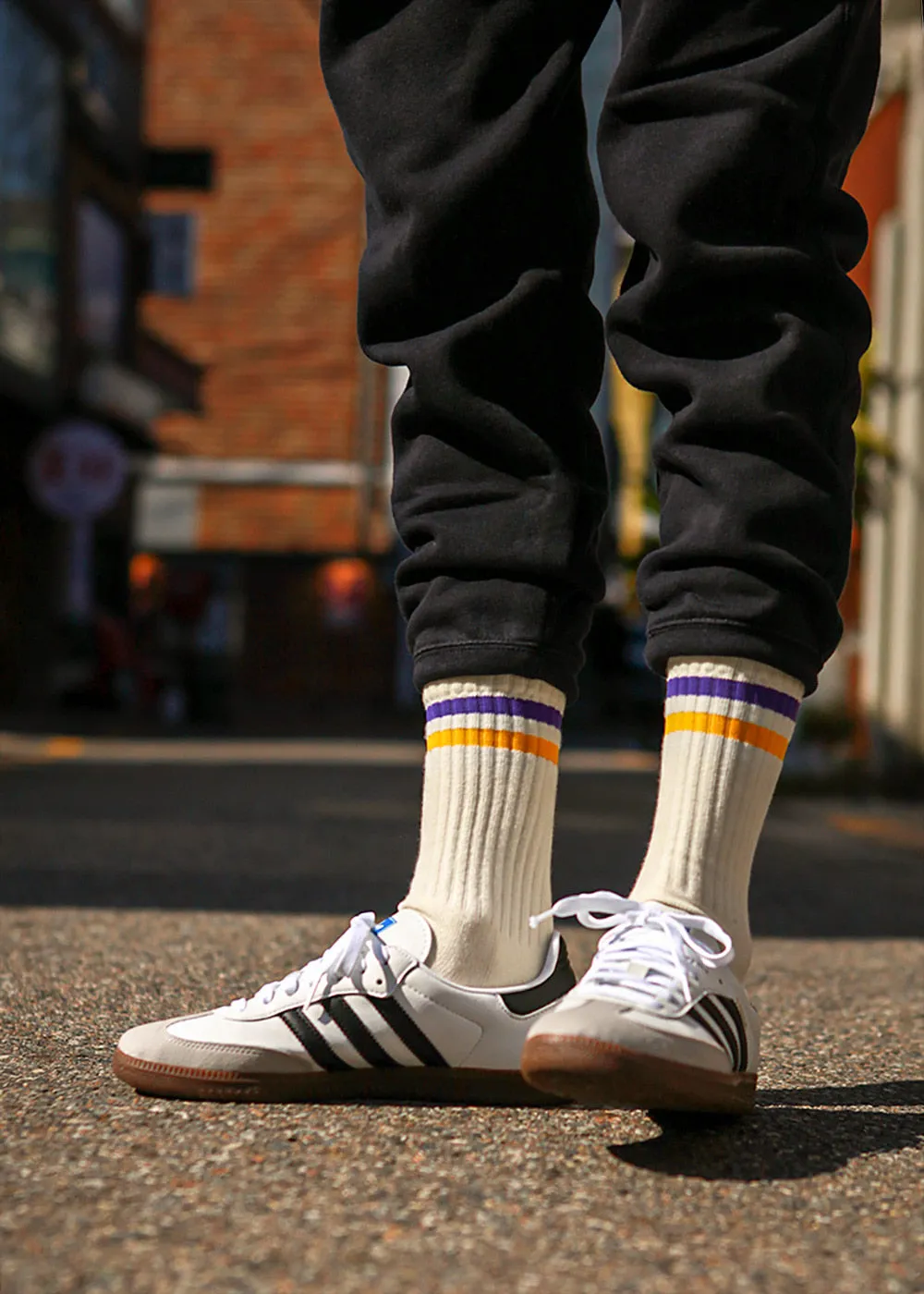 Men's Vintage Stripe Socks - Purple, Yellow, & White