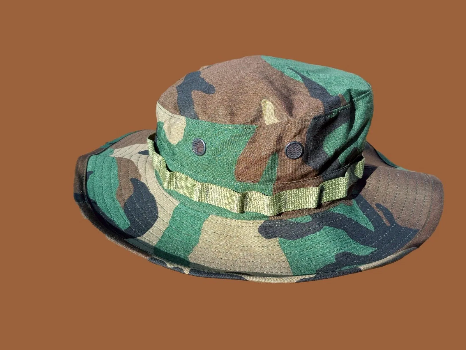 Military issue Boonie Hat Woodland Camouflage Special Ops Wide Brim 3" USA Made