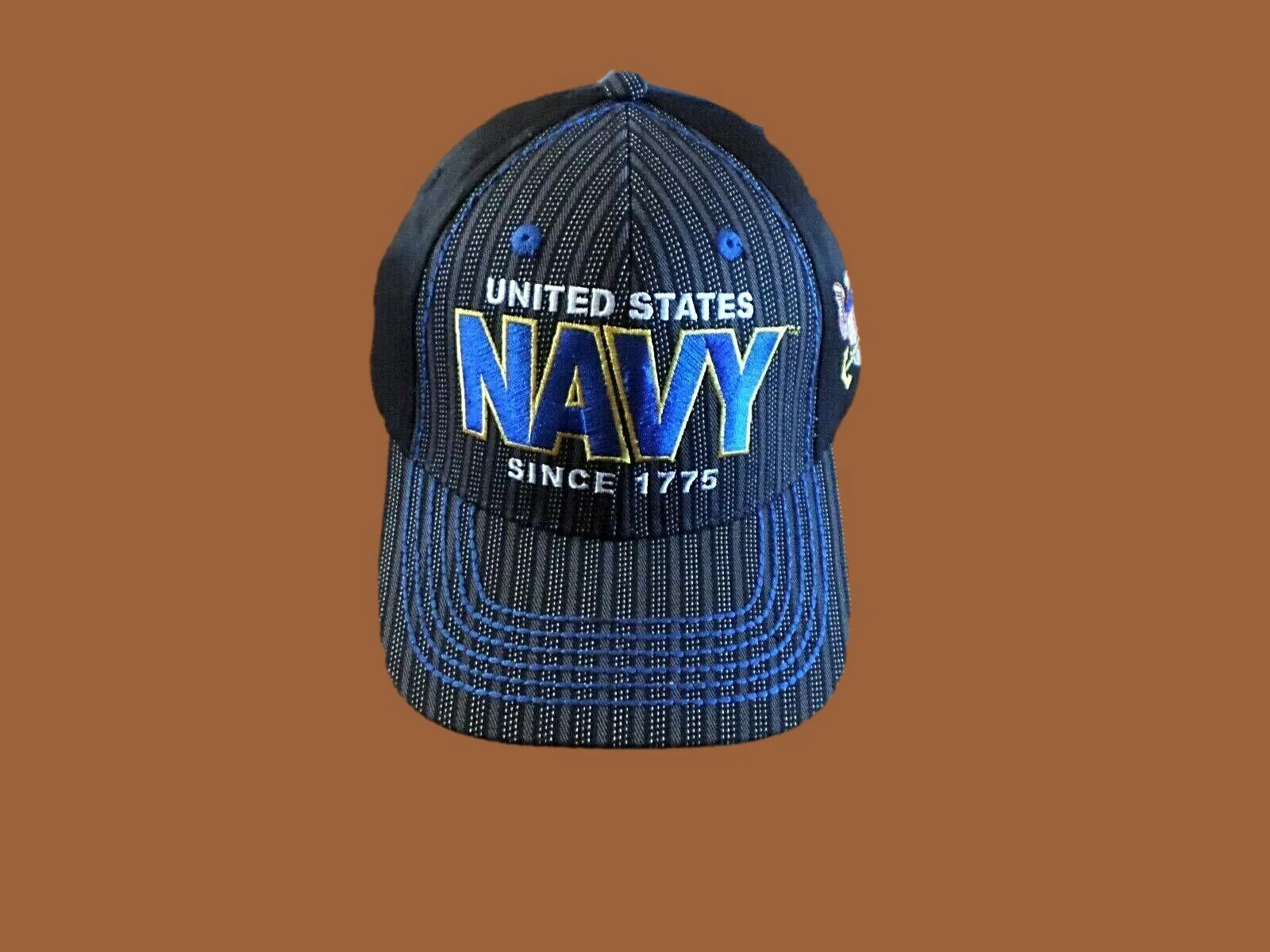 NAVY DOUBLE PINSTRIPED EMBROIDERED 6 PANEL CAP OFFICIALLY LICENSED NAVY HAT