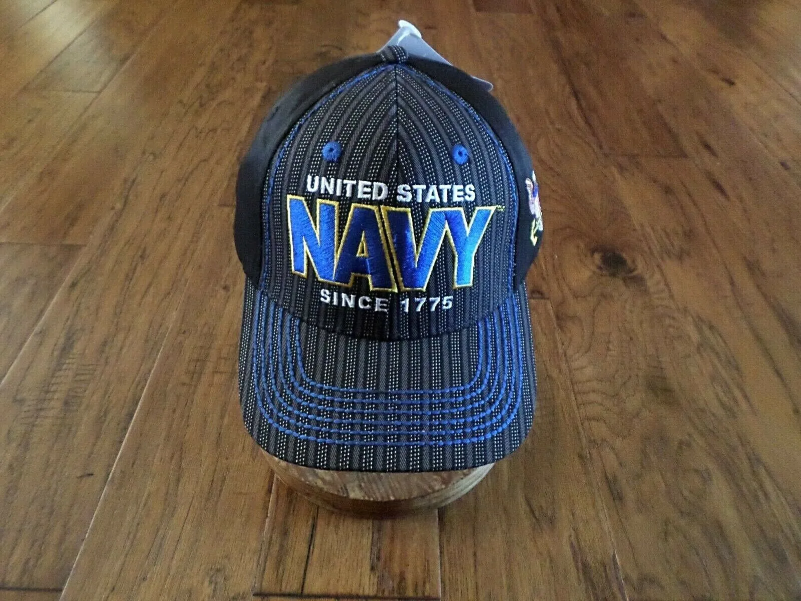 NAVY DOUBLE PINSTRIPED EMBROIDERED 6 PANEL CAP OFFICIALLY LICENSED NAVY HAT