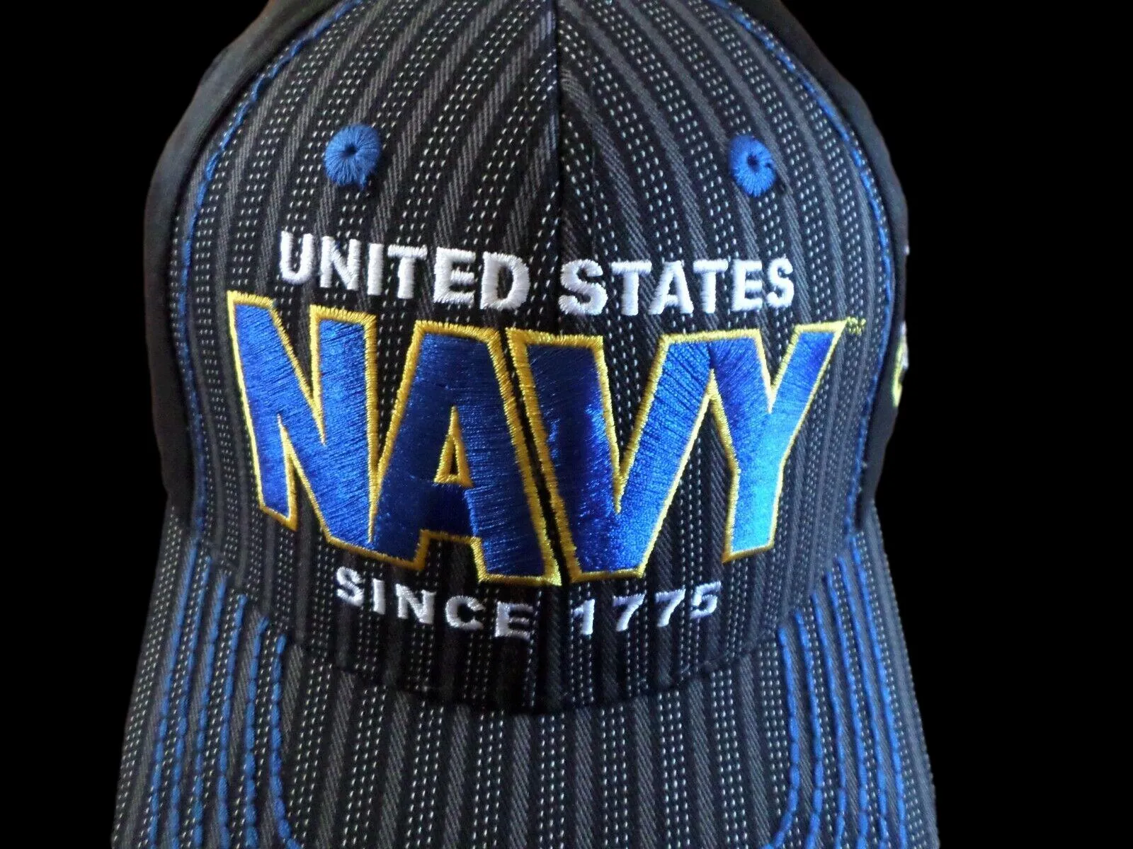 NAVY DOUBLE PINSTRIPED EMBROIDERED 6 PANEL CAP OFFICIALLY LICENSED NAVY HAT
