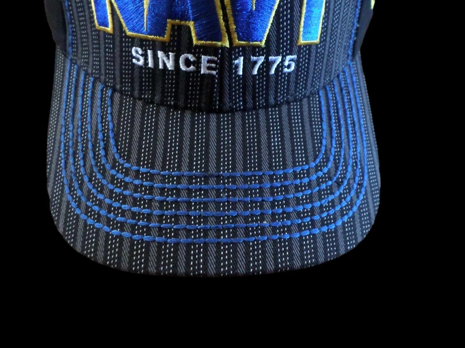 NAVY DOUBLE PINSTRIPED EMBROIDERED 6 PANEL CAP OFFICIALLY LICENSED NAVY HAT