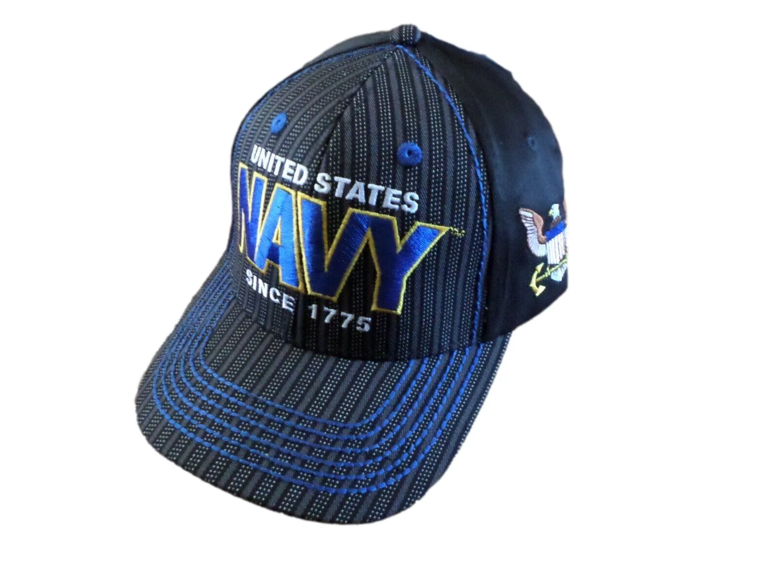 NAVY DOUBLE PINSTRIPED EMBROIDERED 6 PANEL CAP OFFICIALLY LICENSED NAVY HAT