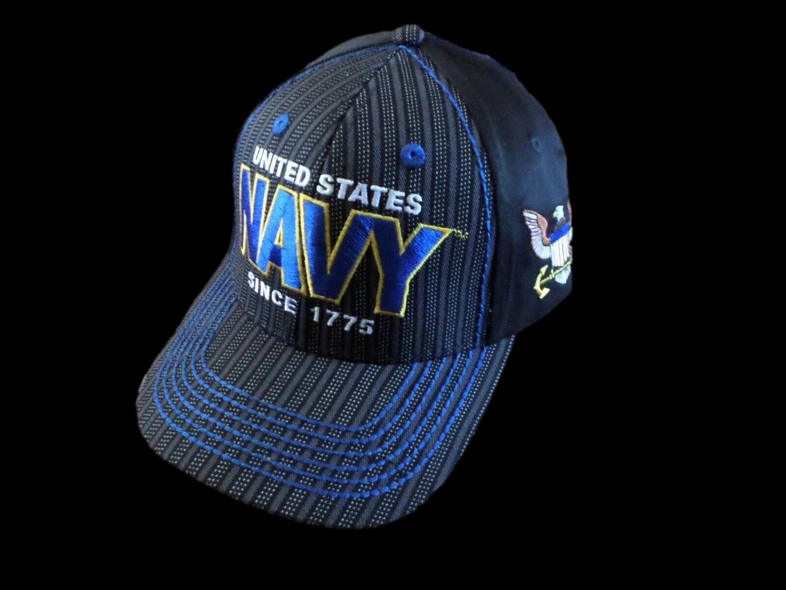 NAVY DOUBLE PINSTRIPED EMBROIDERED 6 PANEL CAP OFFICIALLY LICENSED NAVY HAT