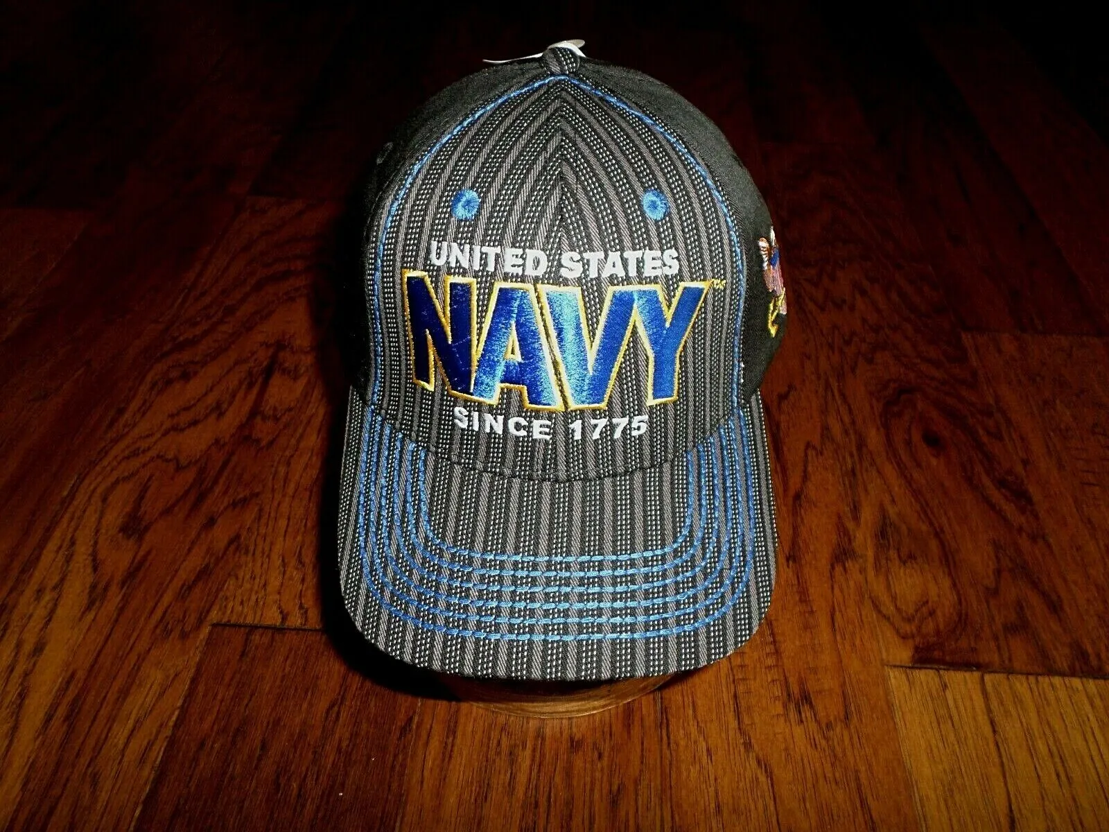 NAVY DOUBLE PINSTRIPED EMBROIDERED 6 PANEL CAP OFFICIALLY LICENSED NAVY HAT