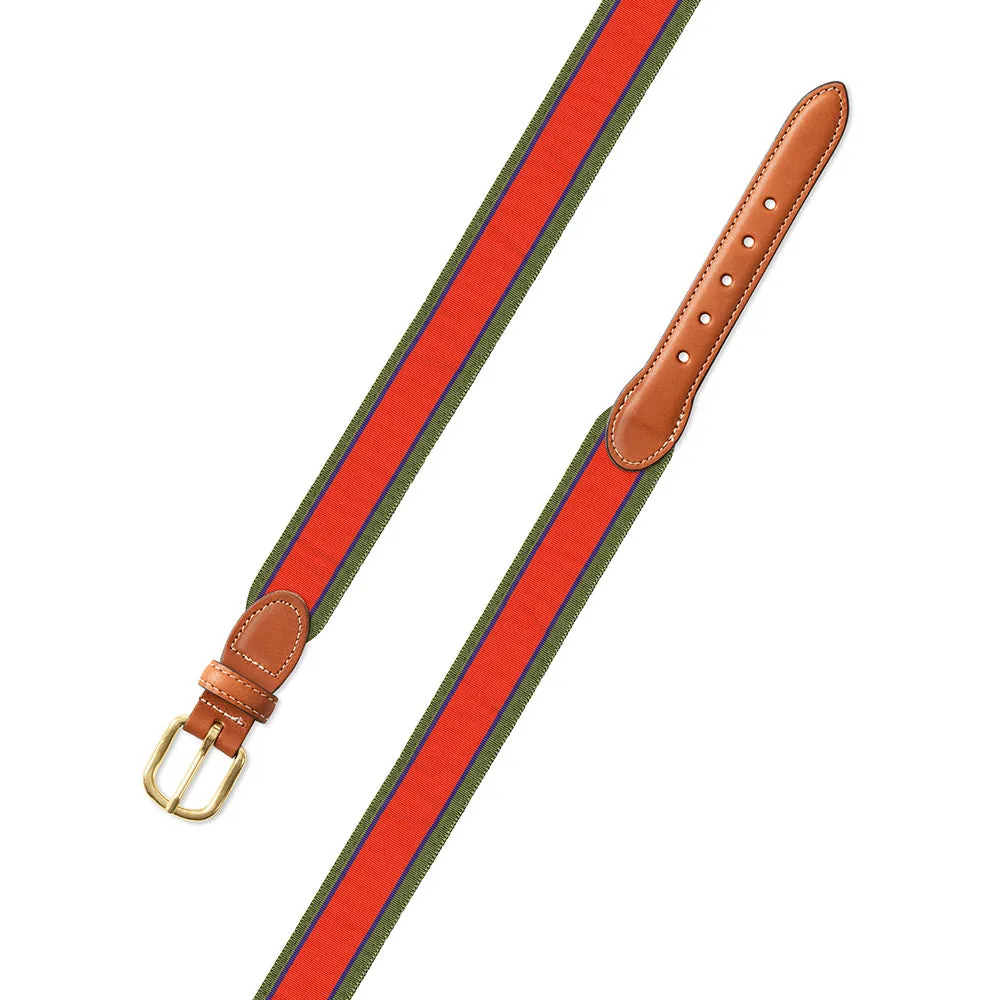 Orange & Green Grosgrain Ribbon Leather Tab Belt