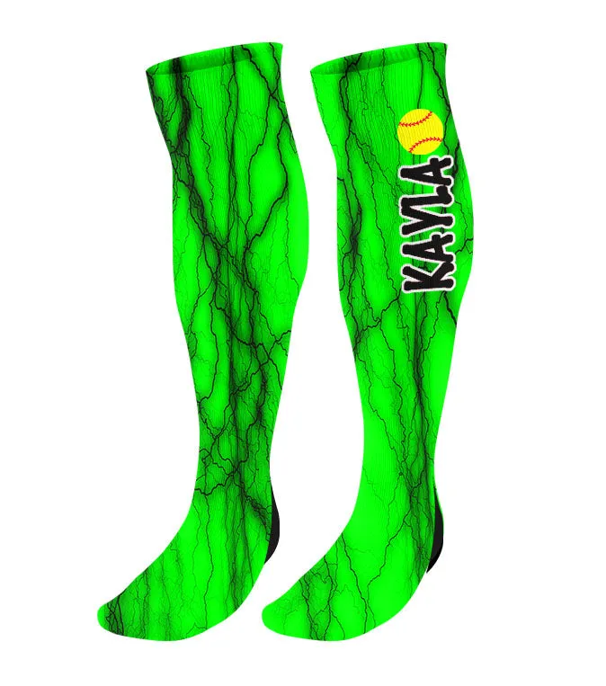 Personalized Lightning Softball Knee High Socks with Name