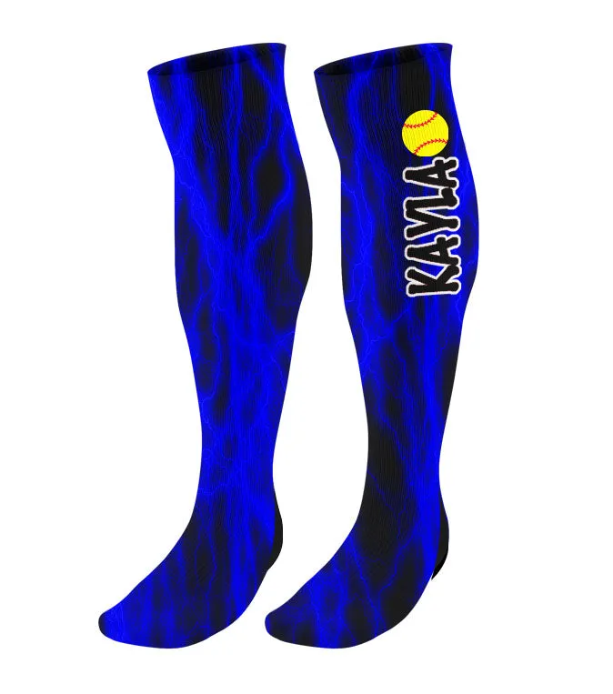 Personalized Lightning Softball Knee High Socks with Name