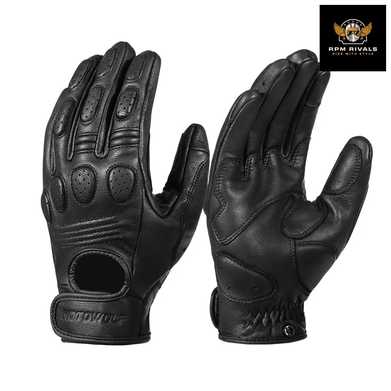 Retro Sheepskin Breathable Leather Motorcycle Gloves Racing Gloves Men's Motocross Winter&Summer Gloves Full/Half-finger gloves