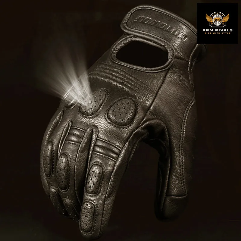 Retro Sheepskin Breathable Leather Motorcycle Gloves Racing Gloves Men's Motocross Winter&Summer Gloves Full/Half-finger gloves