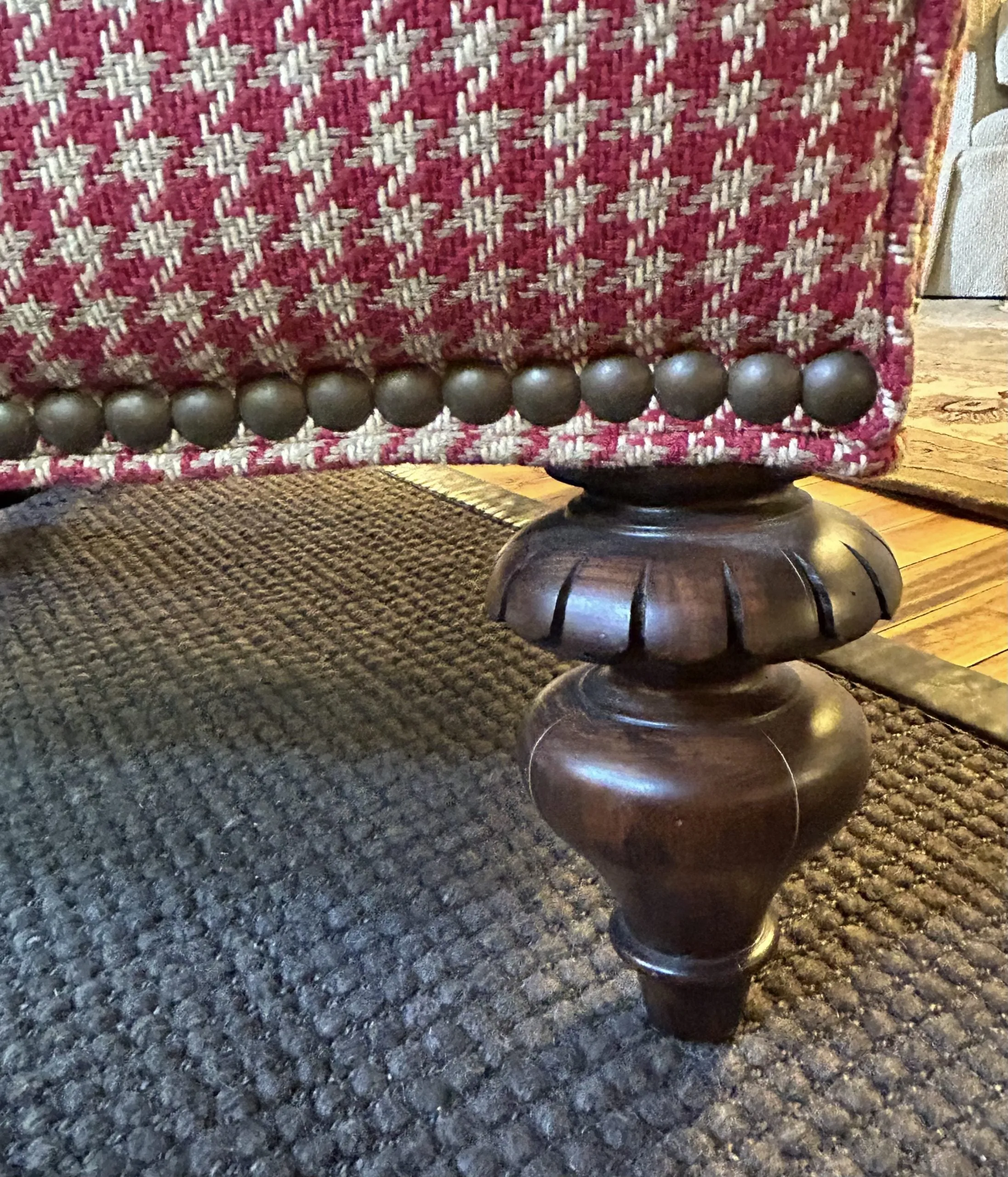 Thomasville Red & Cream Houndstooth High-back Wing Chair