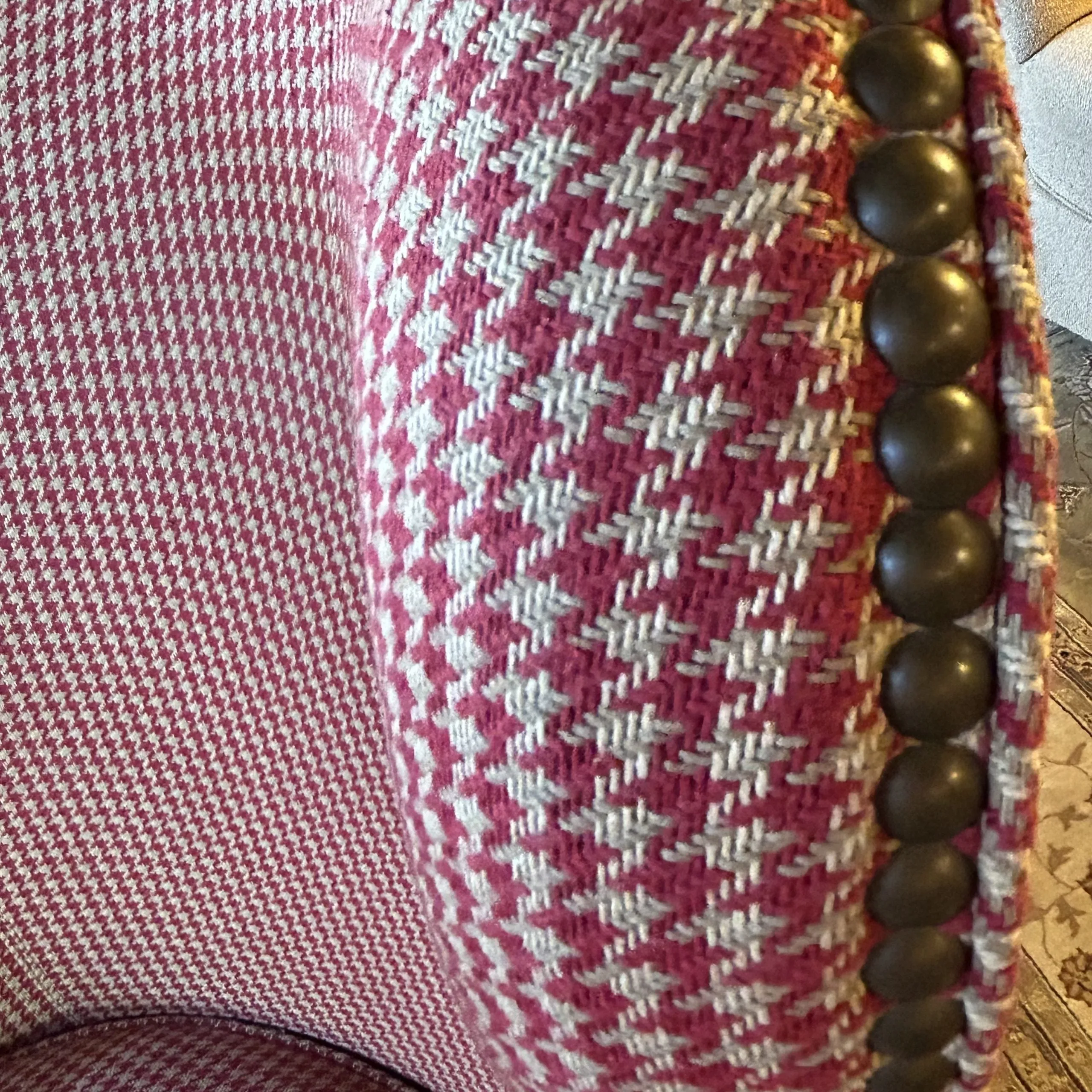 Thomasville Red & Cream Houndstooth High-back Wing Chair