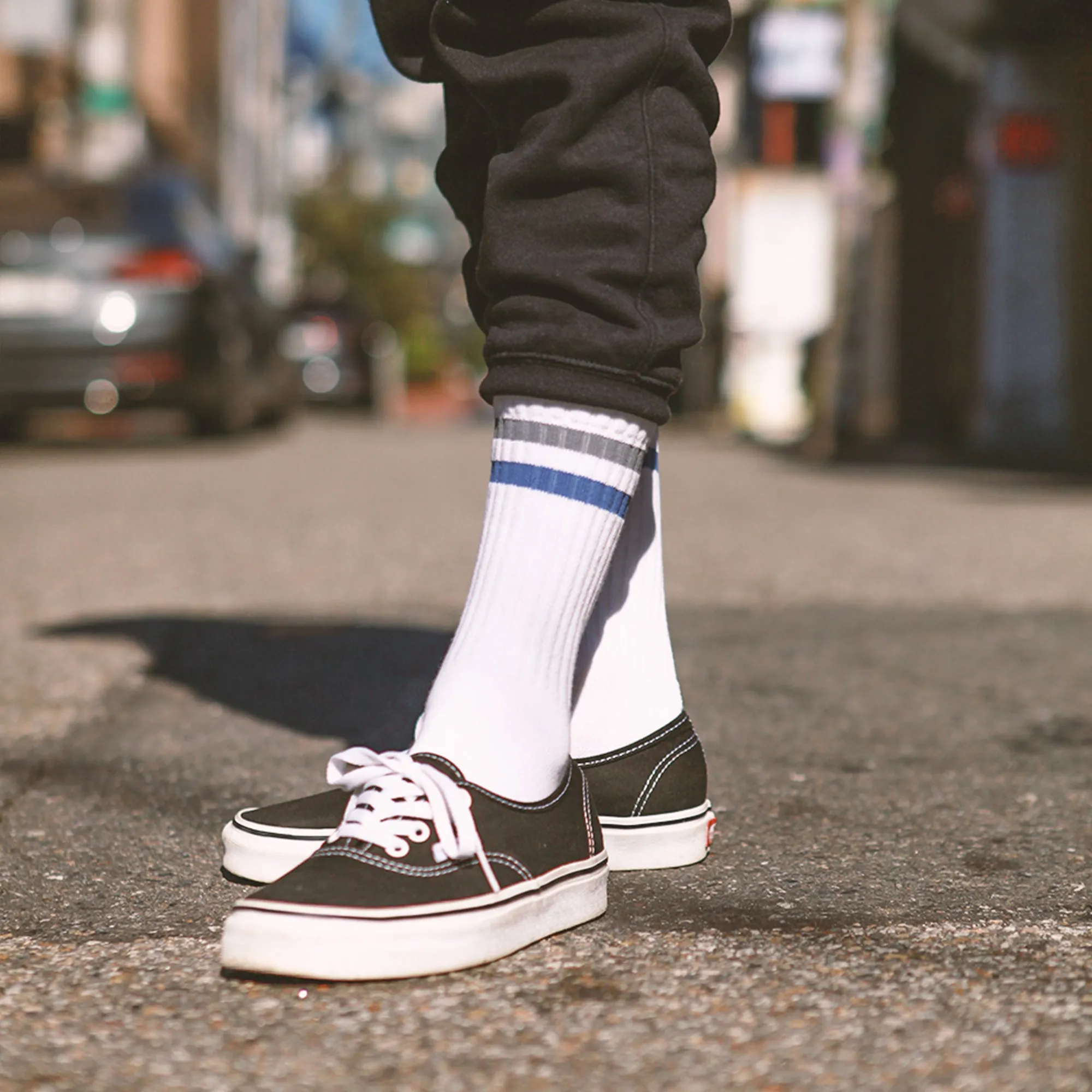 Women's Vintage Stripe Socks - Gray, Navy, & White