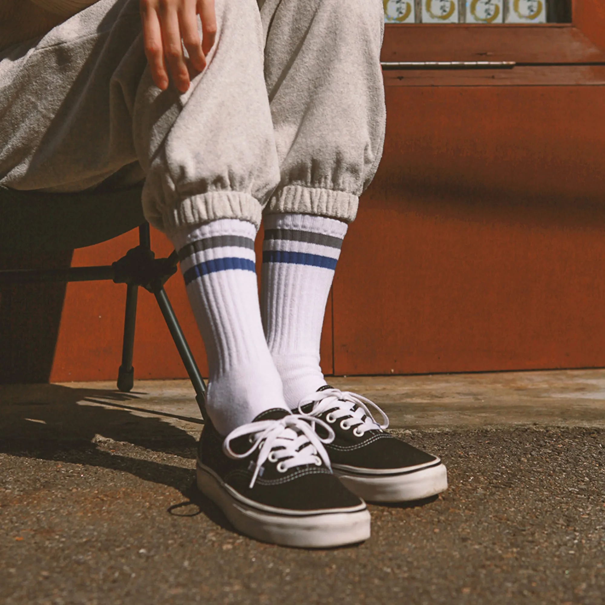 Women's Vintage Stripe Socks - Gray, Navy, & White