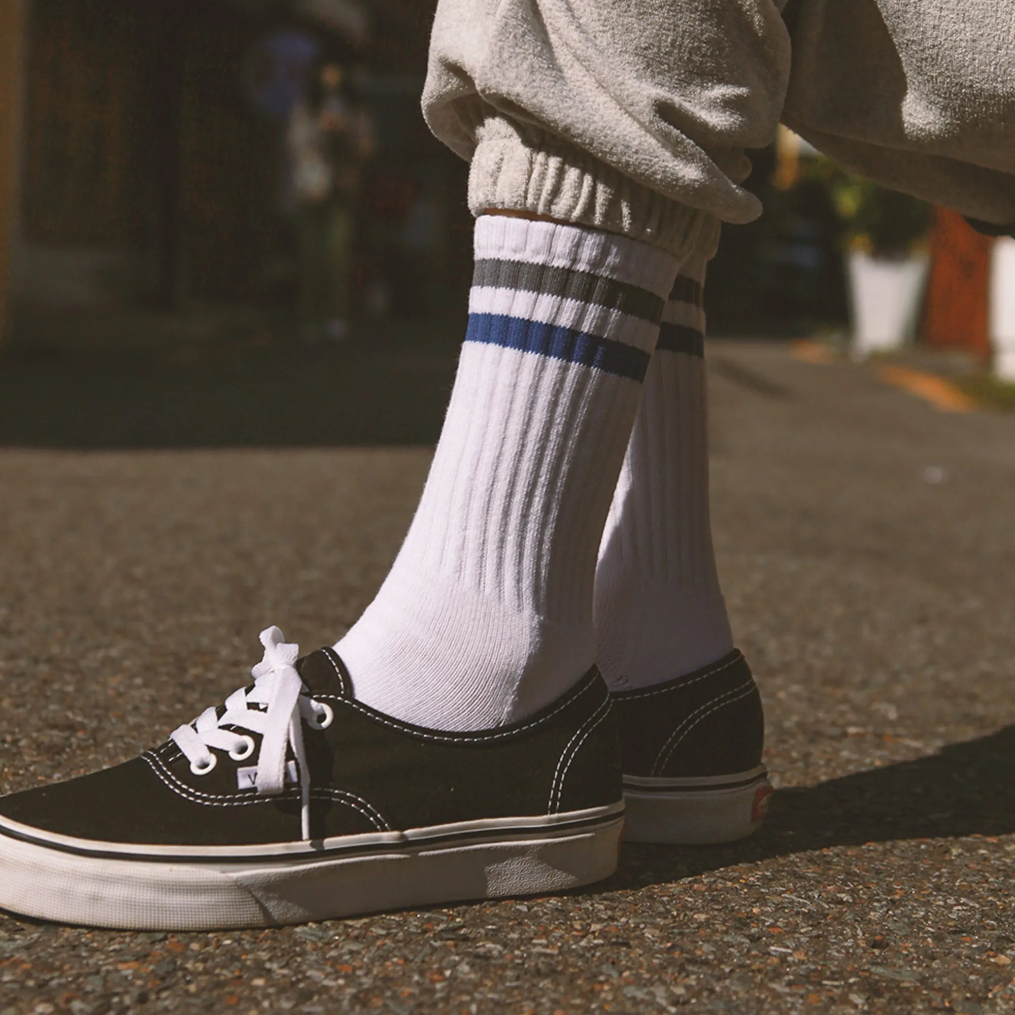 Women's Vintage Stripe Socks - Gray, Navy, & White